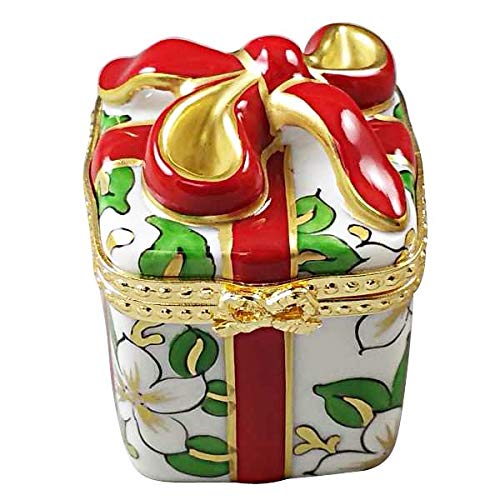 Authentic Limoges Porcelain Figurine Christmas Gift Box with Red Bow - Handcrafted in France | Perfect for Holiday Gifting, Collectibles & Home Decor