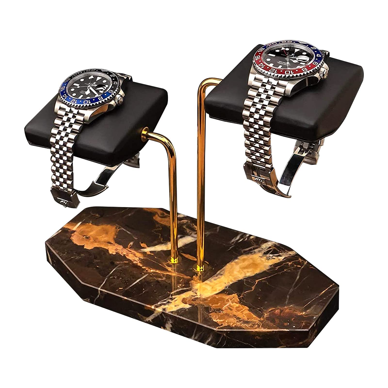 Handcrafted Wooden Watch Stand Display Holder - 2 Pack in Brown, Gold & Black - Perfect for Watch Collectors & Jewelry Store Displays