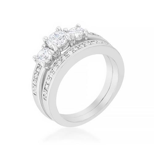 Three Stone Diamond Wedding Ring Set for Women - Elegant Bridal Jewelry for Engagement, Anniversary & Special Occasions