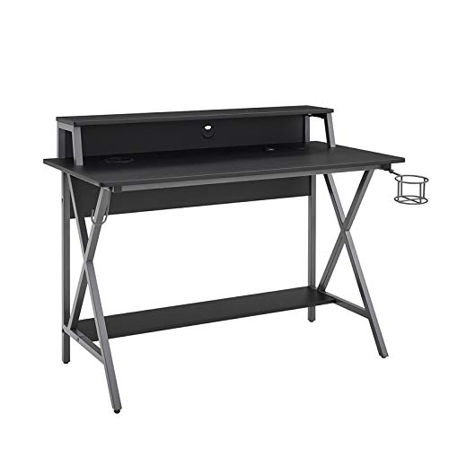 Riverbay Contemporary LED Gaming Desk - Black & Gray Metal & Wood Computer Desk for Gamers & Home Office - Perfect for Streaming, Work & Study Setup