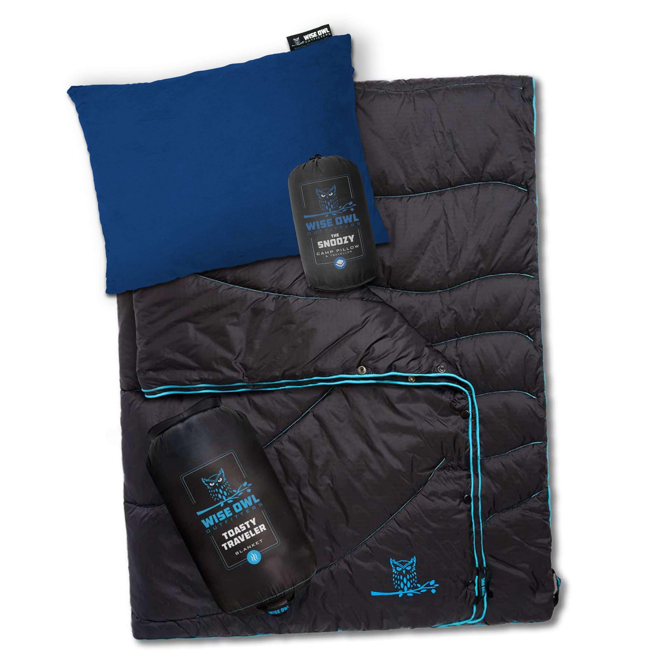 Wise Owl Outfitters Camping Pillow & Blanket Set - Lightweight Compact Travel Sleeping Gear for Hiking, Backpacking, RV Trips - Perfect for Winter Camping and Outdoor Adventures