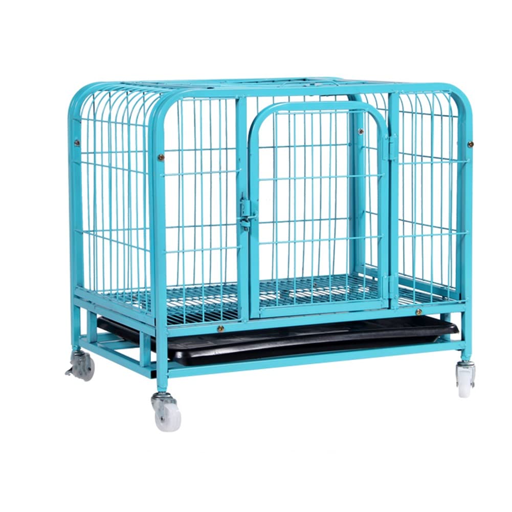 Heavy Duty Dog Cage - Large Metal Dog Crate for Medium & Large Dogs | Strong Pet Kennel with 4 Wheels | Easy Assembly Indoor/Outdoor Use | Blue 78x55x70cm | Perfect for Home, Travel & Training