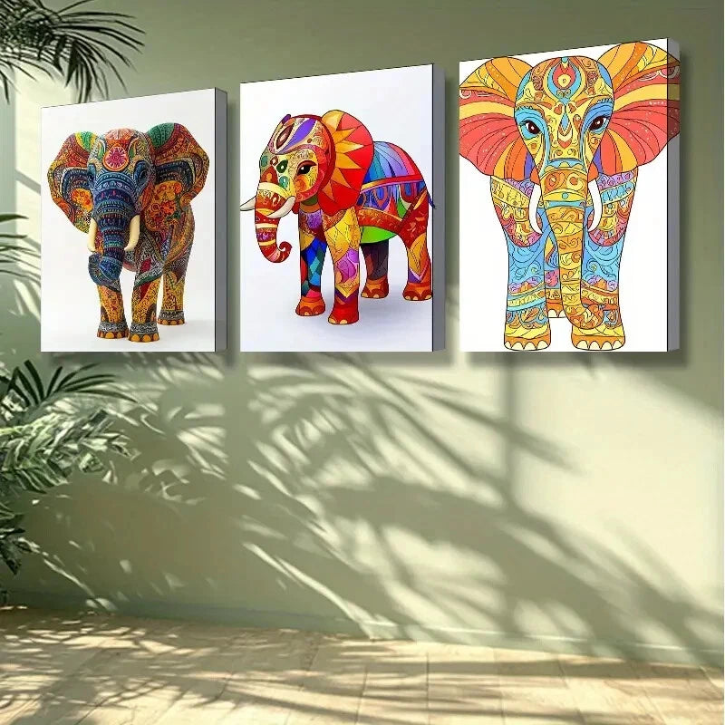 3-Piece Vibrant Stylized Elephant Wall Art Set - Framed Canvas 40x60cm - High Quality Print - 100% Australian Made - Ready to Hang - Perfect for Living Room, Bedroom & Nursery Decor