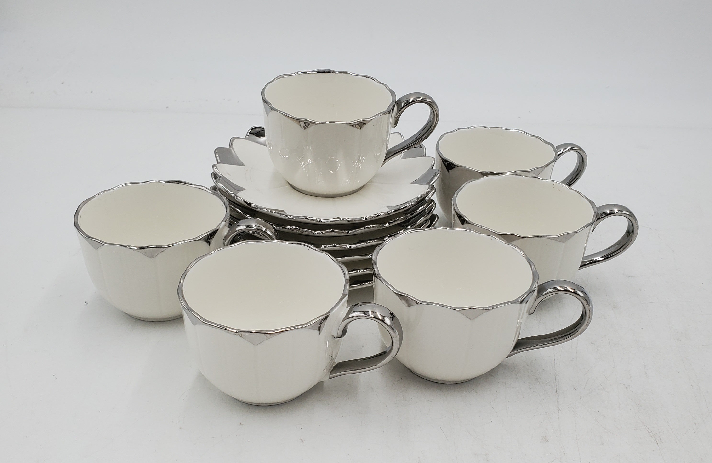 6-Piece Coffee Set with Silver Rim - Elegant Tea & Coffee Cups for Home, Office, or Restaurant Use
