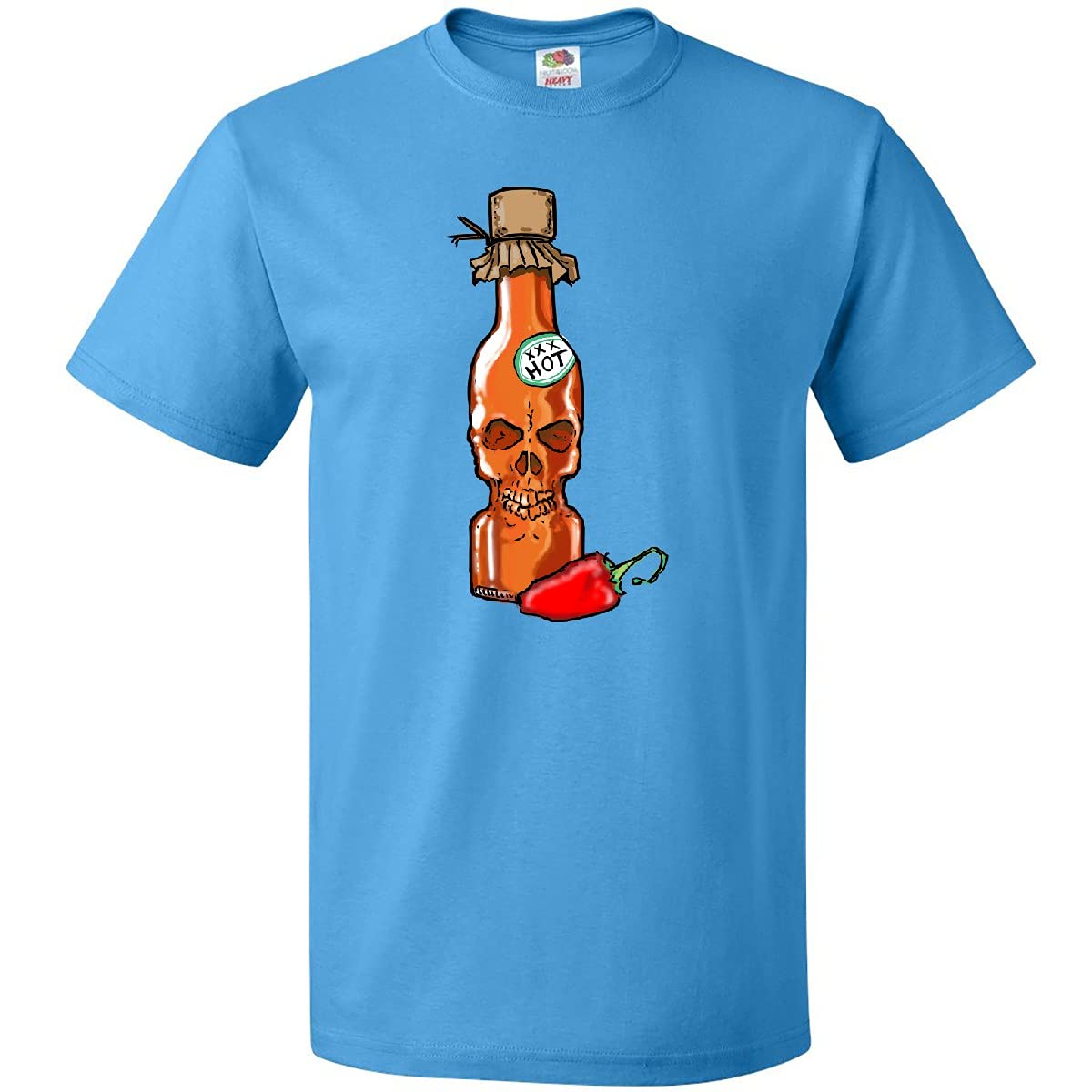 Inktastic Hot Sauce Skull Bottle with Pepper Graphic T-Shirt - Spicy Food Lover Tee for Halloween, Concerts & Casual Wear