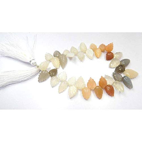 Natural Moonstone Carved Leaf Beads Strand - 8 Inch Gemstone Beading for Jewelry Making (Code-MVG-44443) | DIY Necklace, Bracelet & Boho Craft Projects