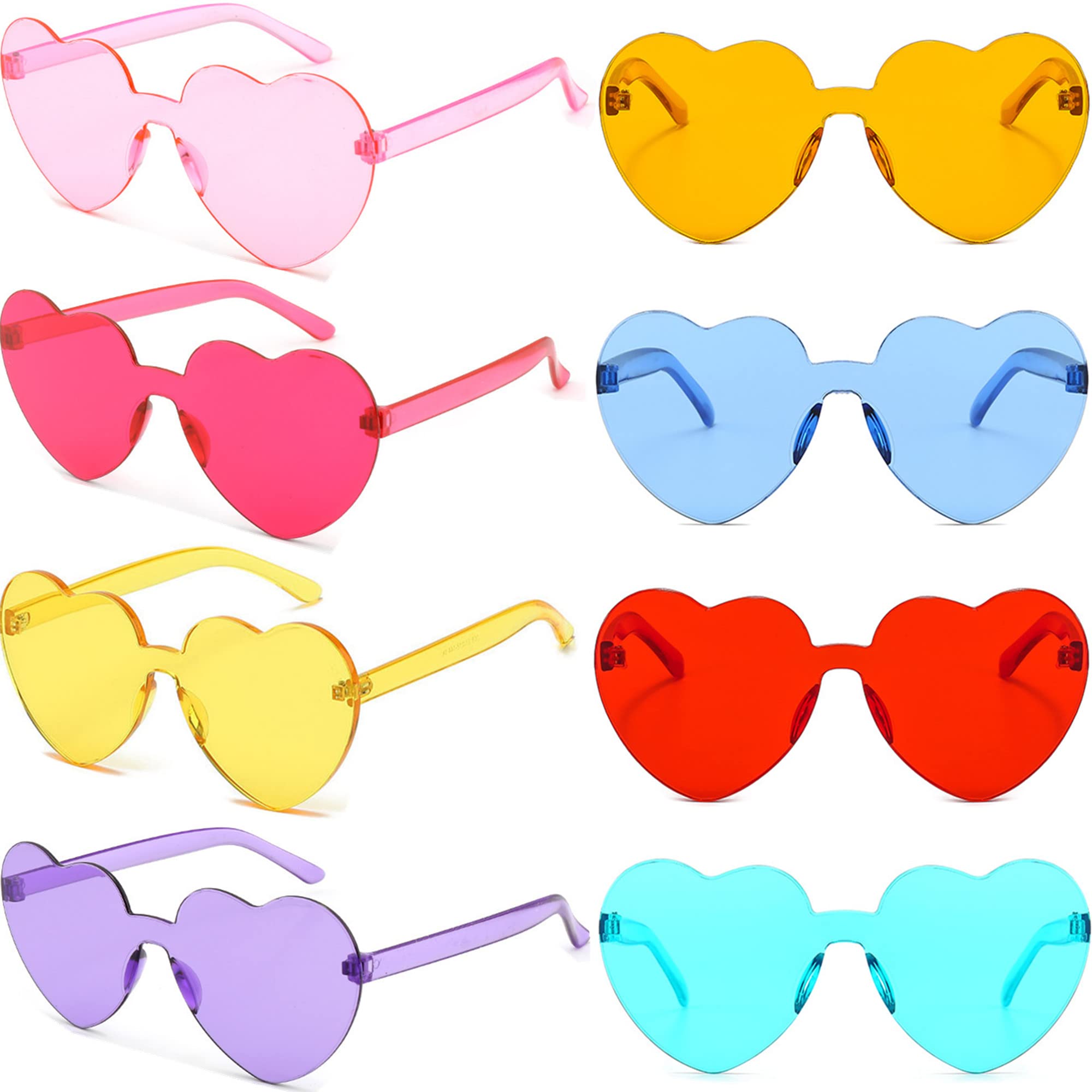 Heart Shaped Rimless Sunglasses - Trendy Tinted Eyewear for Women, Monoblock Transparent Frame in Candy Colors - Perfect for Parties, Beach Outings & Summer Fashion Accessories