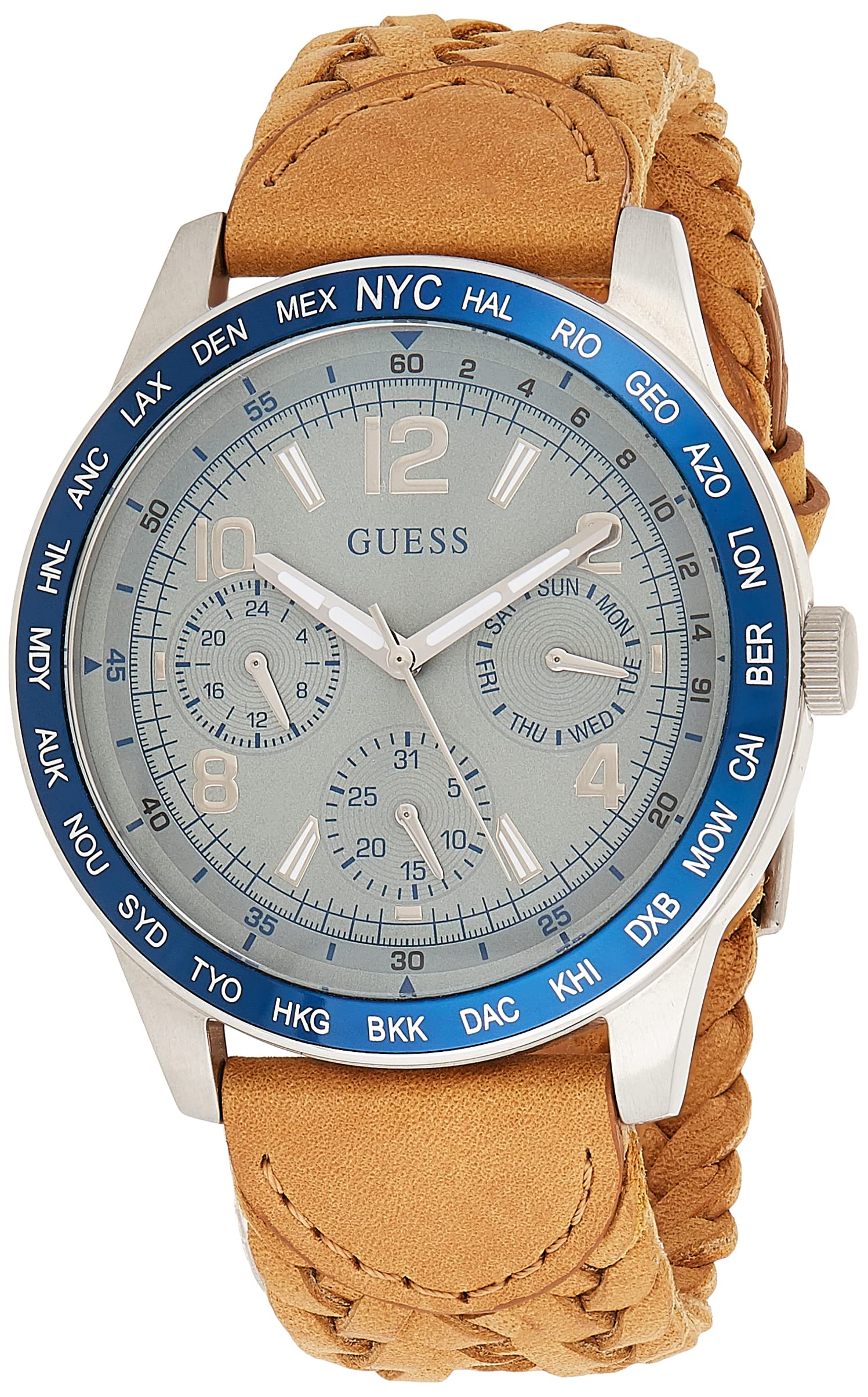 GUESS W1244G1 Men's Casual Multi-Function Watch with Genuine Leather Strap - Perfect for Everyday Wear, Office & Outdoor Activities