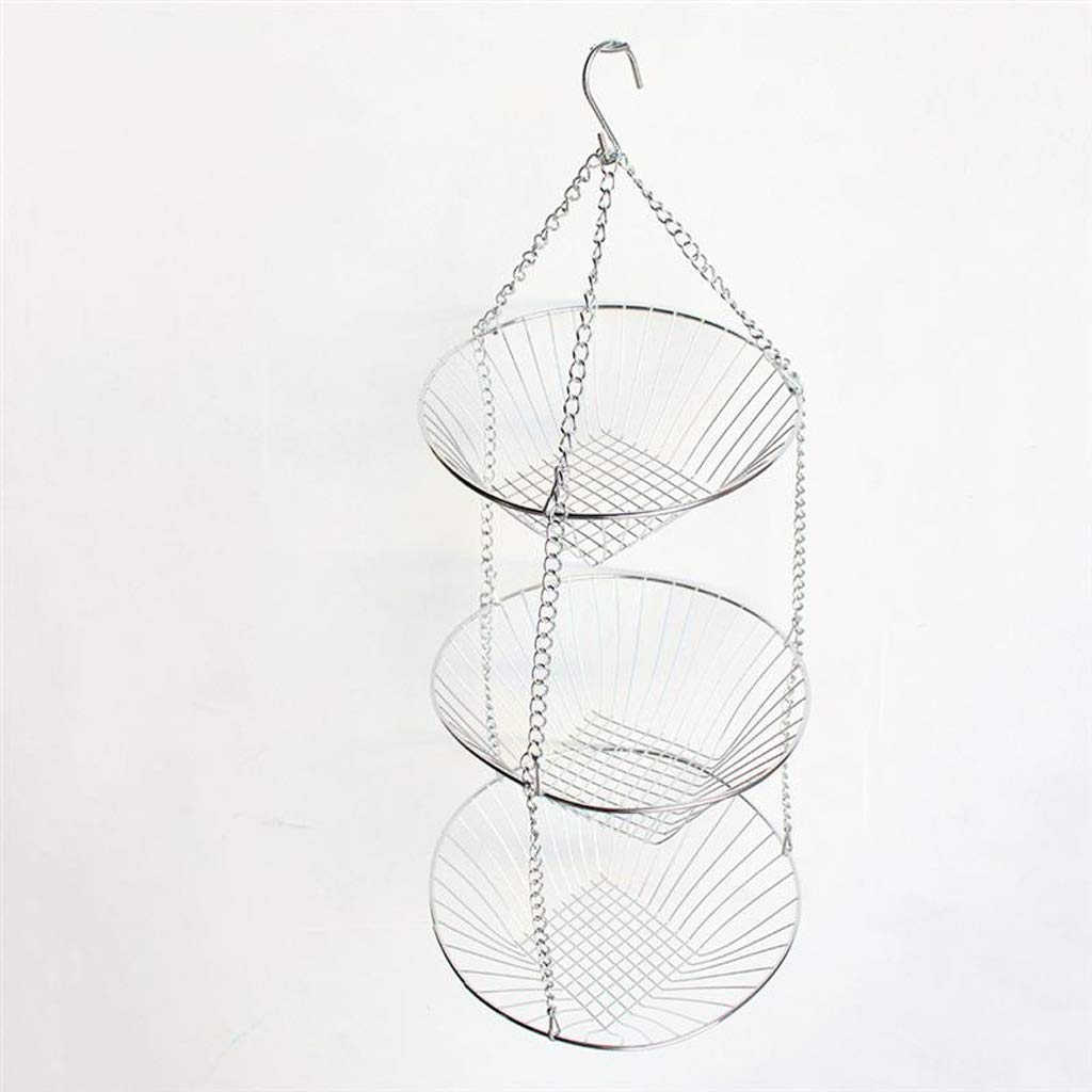 Stainless Steel 3-Tier Hanging Basket - Wire Fruit Vegetable Storage Rack for Kitchen, Pantry & Bathroom Organization | Space-Saving Display Stand for Produce, Spices & Toiletries