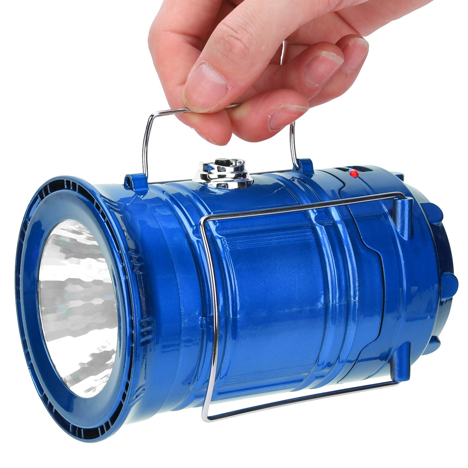 Solar Powered LED Camping Tent Light - Portable, Waterproof & Retractable Lantern for Outdoor Adventures, Hiking, Backpacking & Emergency Use (Blue)