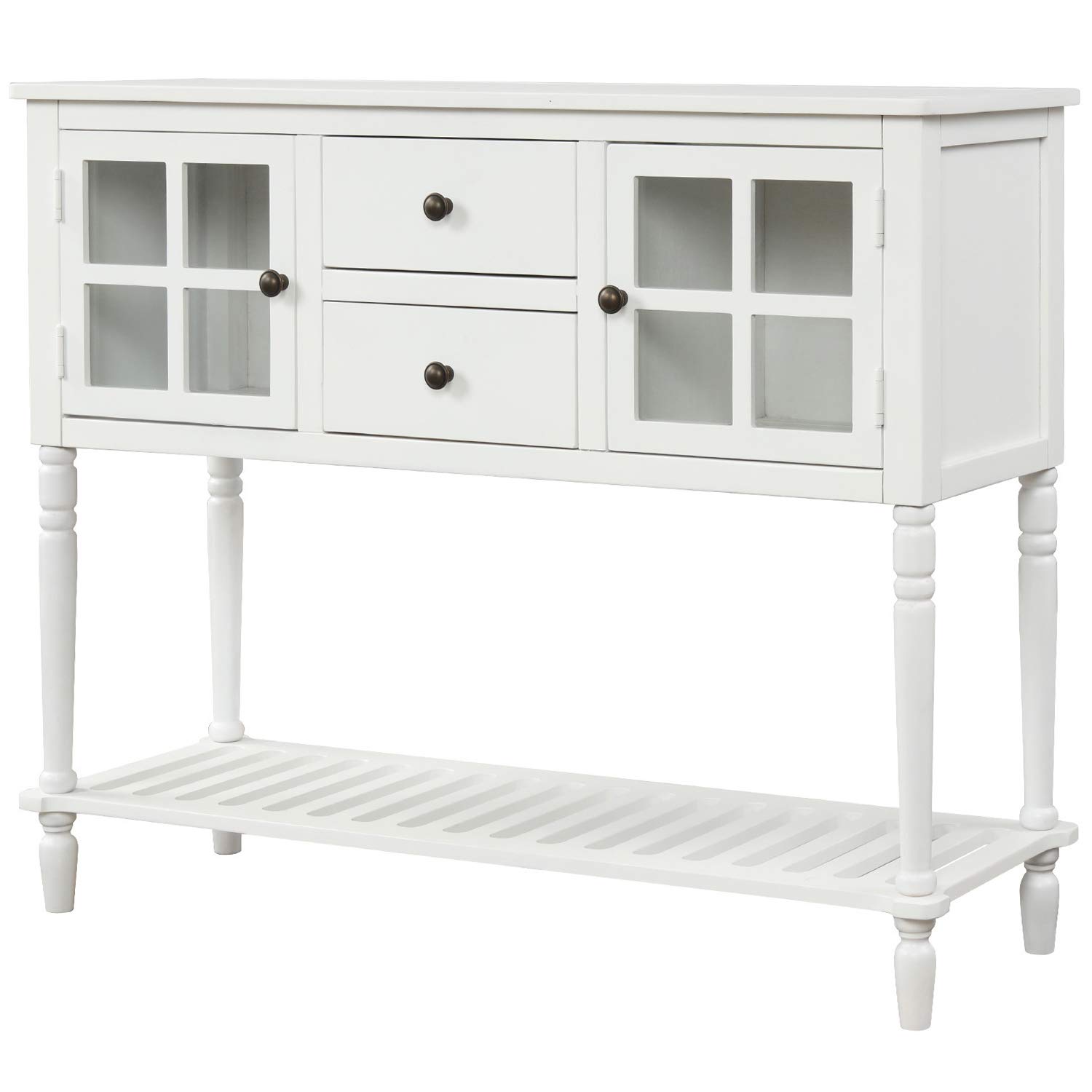 Modern White Wooden Sideboard Console Table with 2 Storage Cabinets & Drawers - 42