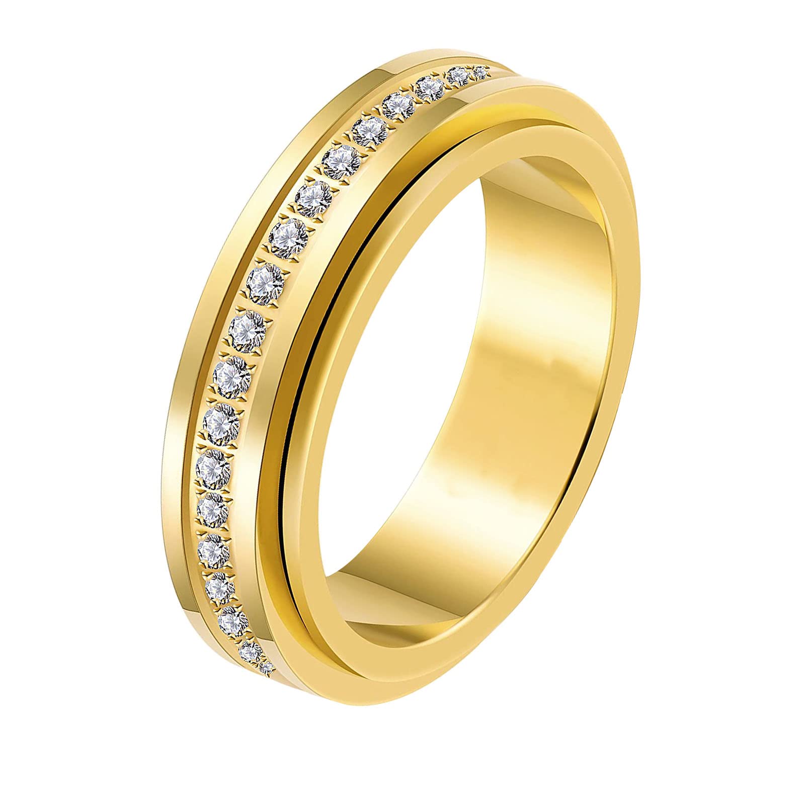Yfstyle Titanium Stainless Steel Spinner Rings for Women & Men - Cubic Zirconia Anxiety Relief Fidget Rings for Stress Reduction (Size 5-10) - Perfect for Office, Travel & Daily Relaxation