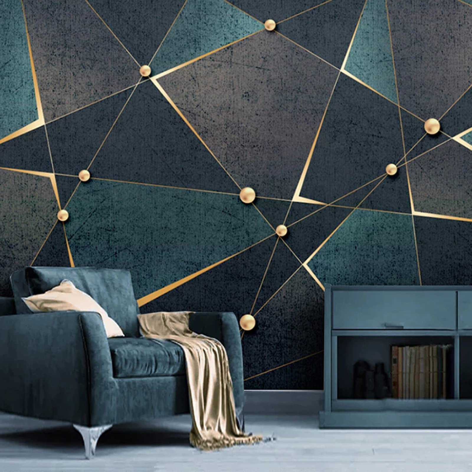 Modern Golden Abstract Geometric 3D Wall Mural - Minimalist Wallpaper for Bedroom, Living Room & TV Wall - 118