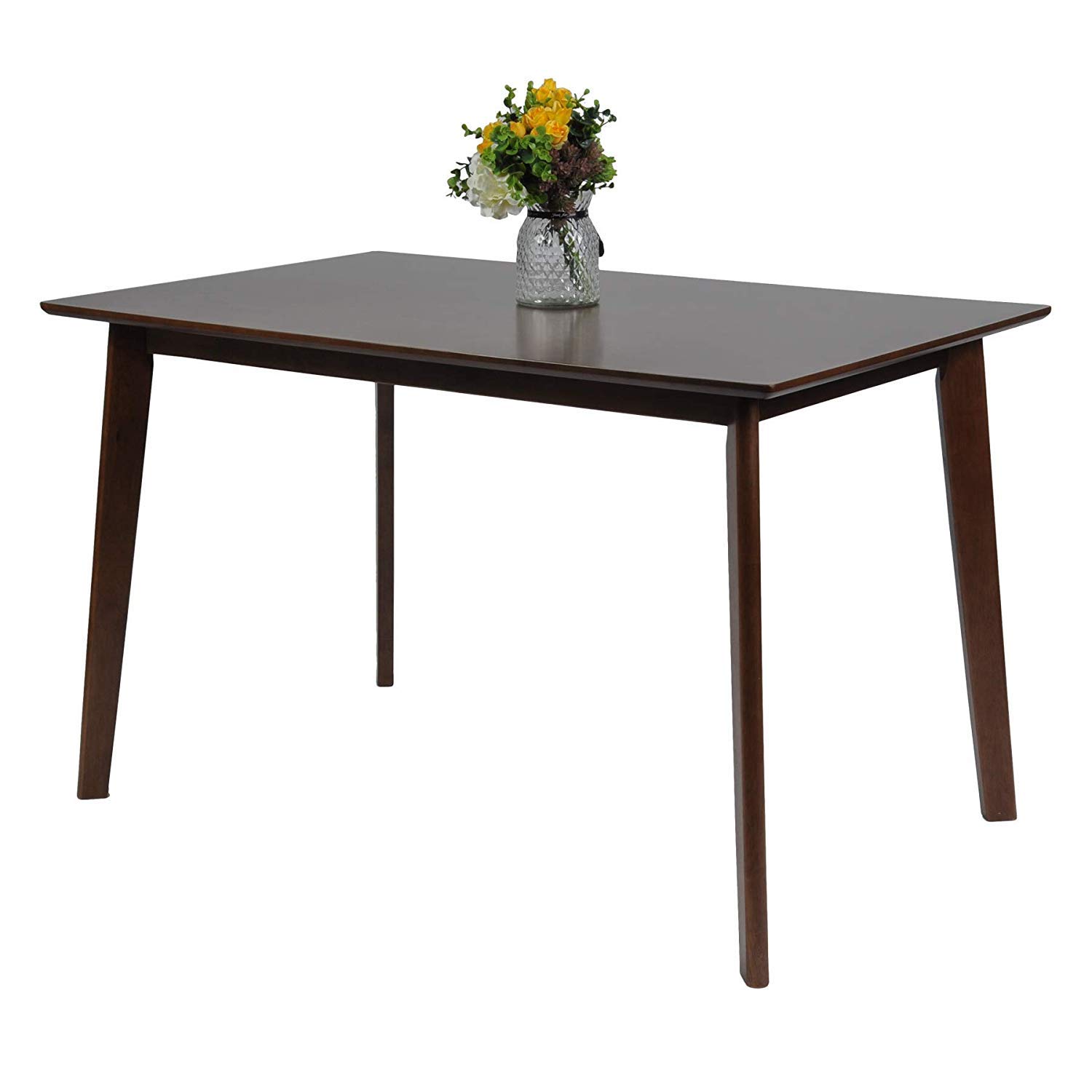 47 Inch Mid Century Modern Square Dining Table - Solid Wood Legs, Compact Kitchen Table for 2-4 People, Space-Saving Furniture for Small Homes & Apartments - Perfect for Breakfast Nooks, Cozy Dining Areas & Modern Interior Design (Brown)