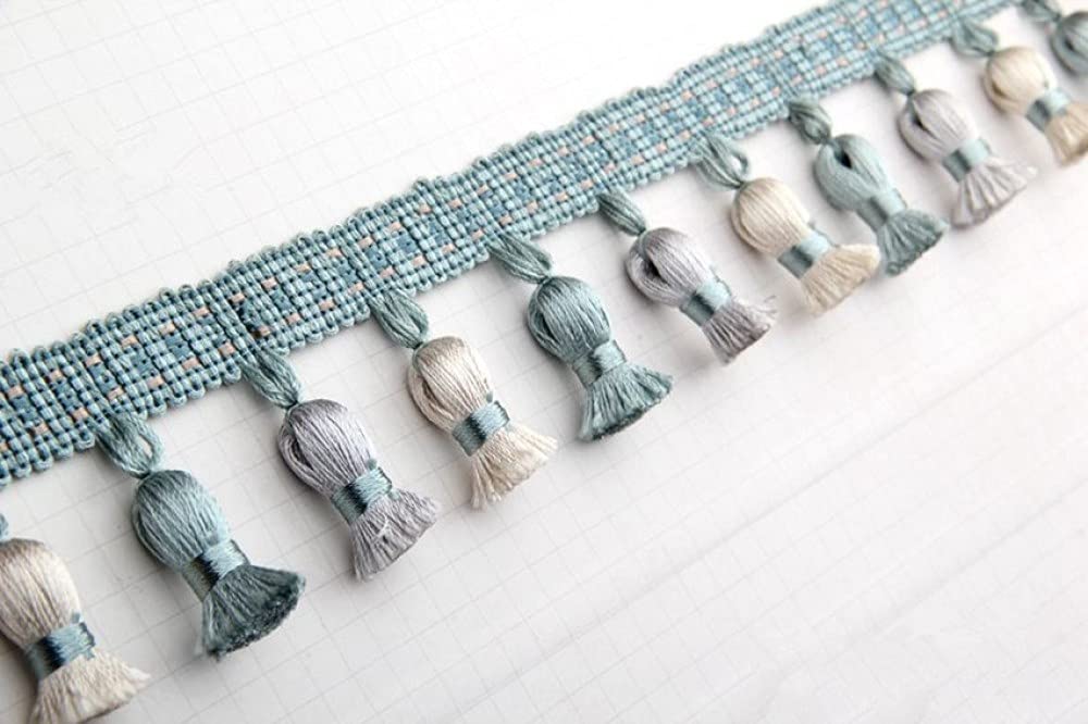 QUNLIPAI 14M/lot Light Blue Curtain Tassel Fringe Lace Trims for DIY Sewing - Decorative Curtain Accessories for Windows, Bedrooms & Home Decor