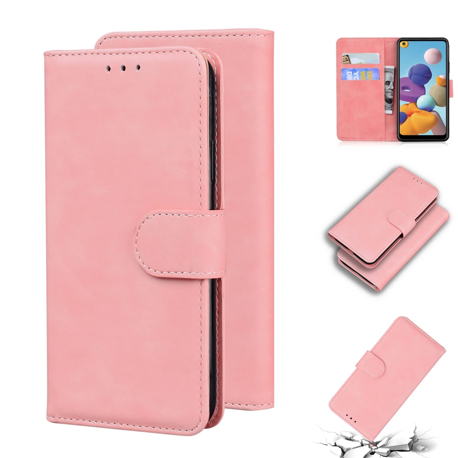 Premium Genuine Leather Flip Case for Samsung Galaxy A21 - Ultra Slim Protective Cover with Soft Skin Feel (Pink) | Perfect for Business, Travel & Everyday Use