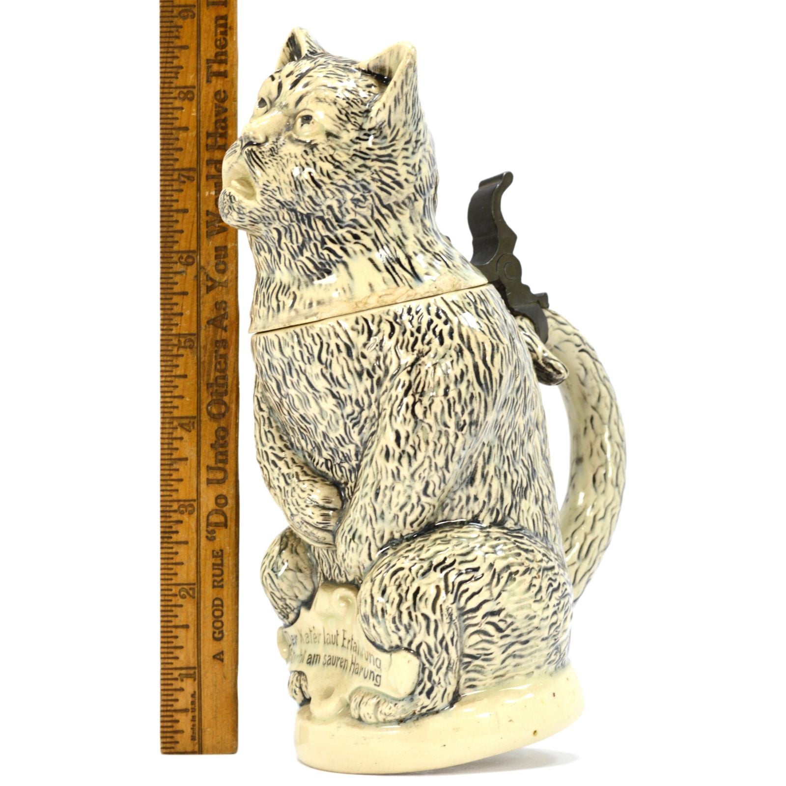Antique German Character Beer Stein - Drunk Hungover Cat #1000 Steinzeugwerke 19th Century - Perfect for Collectors & Beer Enthusiasts
