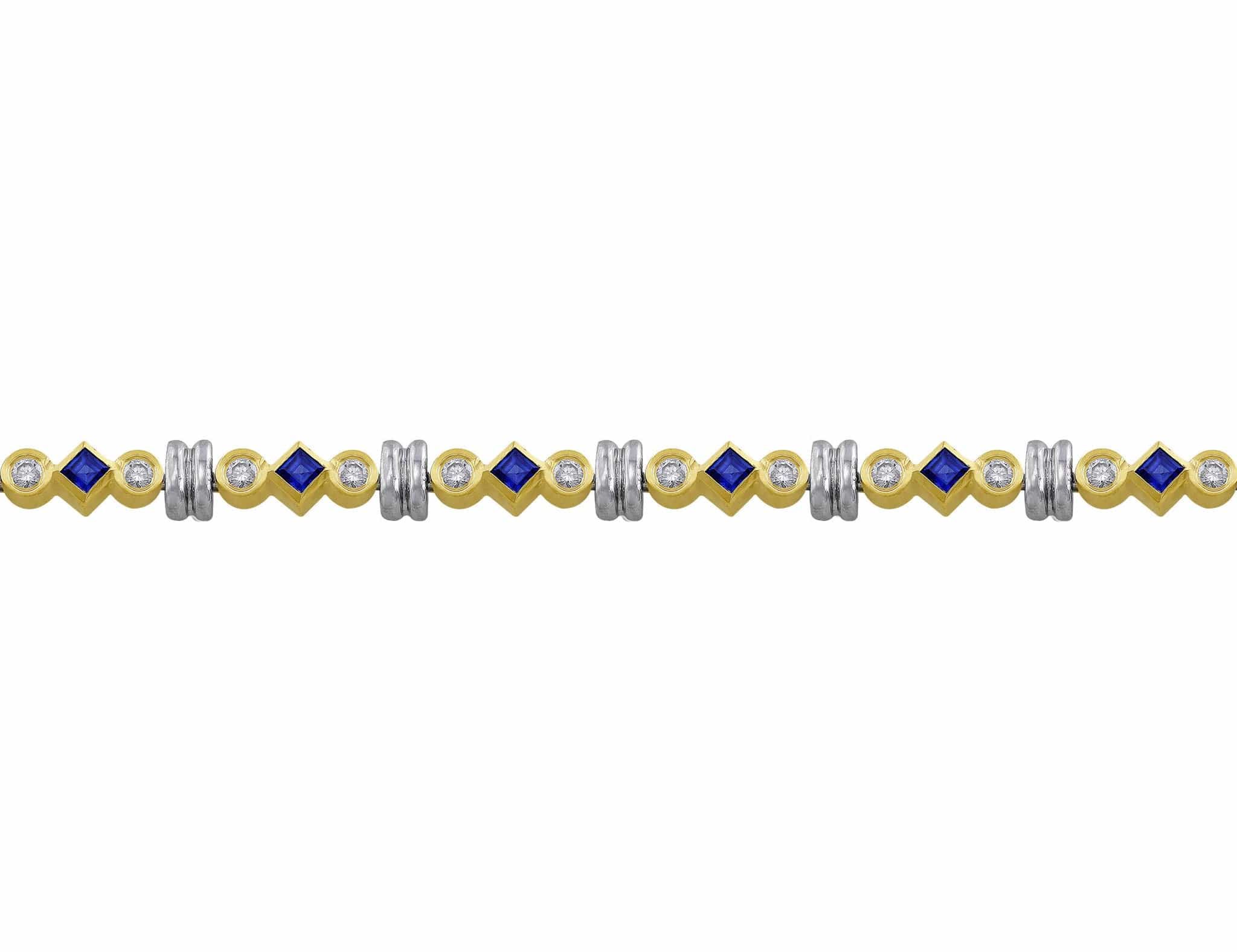 14Kt Yellow Gold Princess Cut Sapphire & Diamond Tennis Bracelet for Women - Elegant Jewelry Gift for Anniversary, Birthday & Special Occasions
