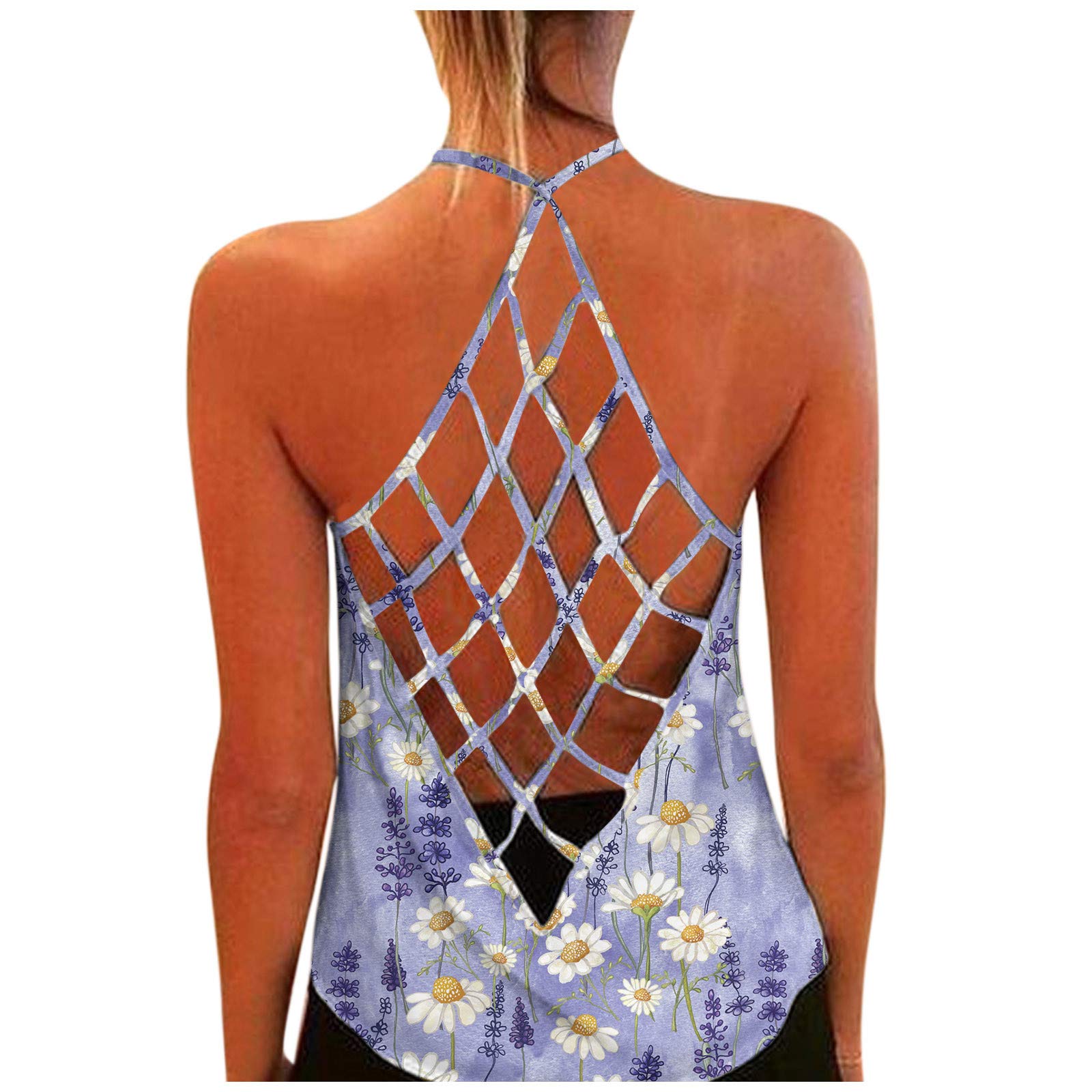 Women's Sexy Criss Cross Back Tank Tops - Summer Loose Hollow Out Camisole Shirts & Halter T-Shirts | Perfect for Beach, Party & Casual Wear