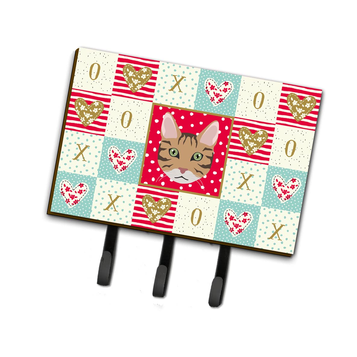 California Spangled Cat Love Leash & Key Holder Wall Hook - Red Wall Mount Coat Rack for Keys, Towels, Aprons & Leashes | Perfect for Entryway, Kitchen & Pet Area Organization