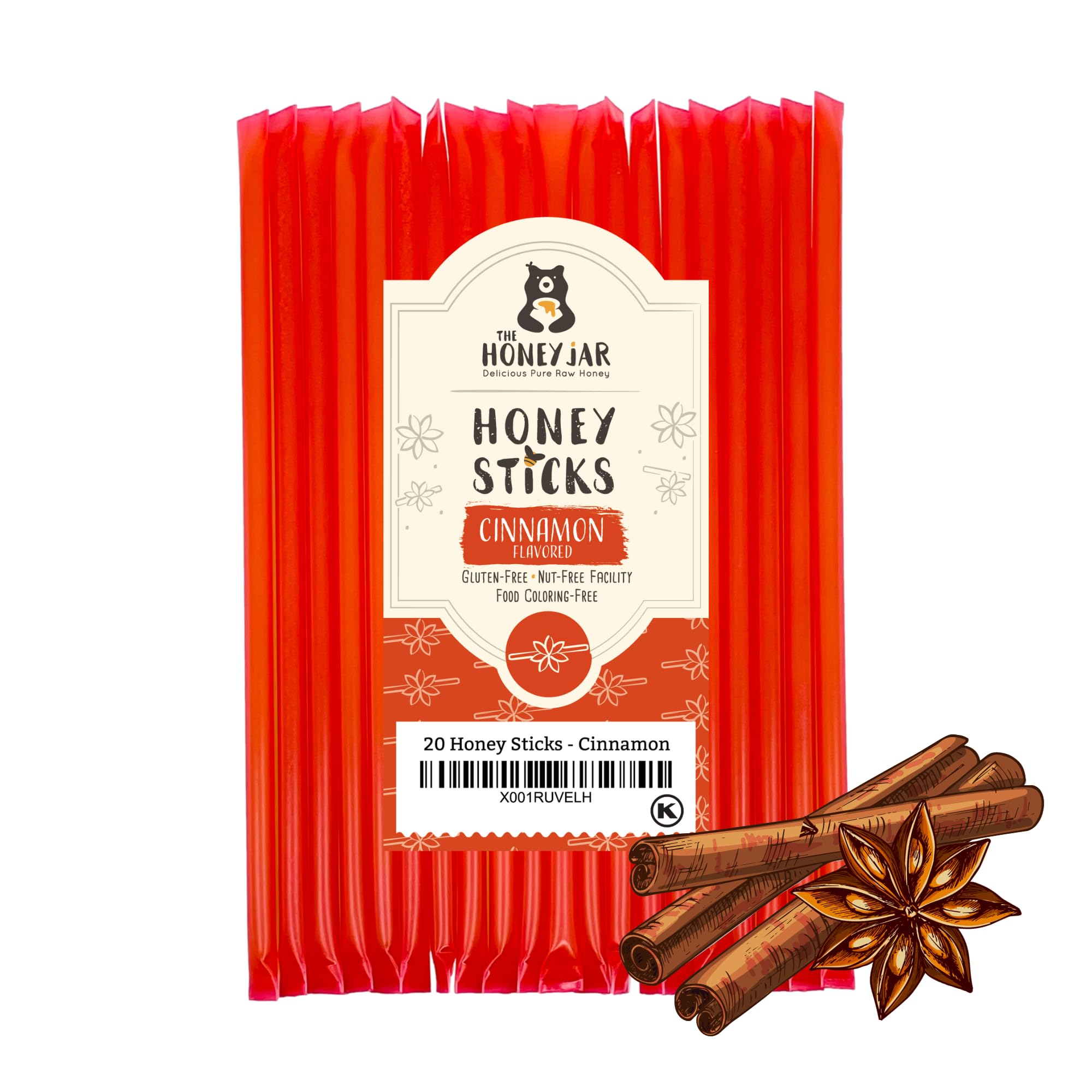 **Organic Cinnamon Honey Sticks - Pure USA-Made Honey Straws for Tea, Coffee & Healthy Snacks - 1 Tsp per Stick - Gluten-Free, Non-GMO - Perfect for Office, Travel & Kids Lunchboxes (20 Count Pack)**