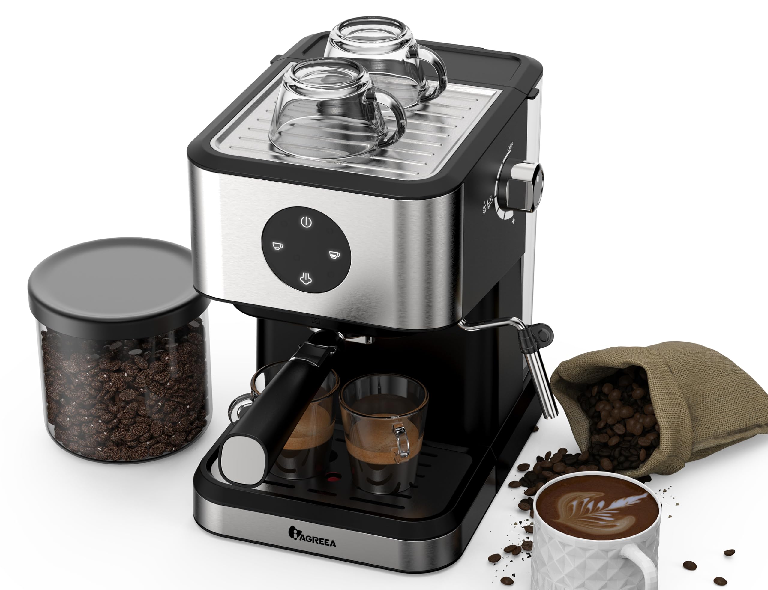 IAGREEA 20 Bar Espresso Machine with Milk Frother - 50oz Water Tank, Stainless Steel Coffee Maker for Cappuccino & Latte - Home Barista Gift for Mom & Dad - Perfect for Morning Brews & Entertaining Guests