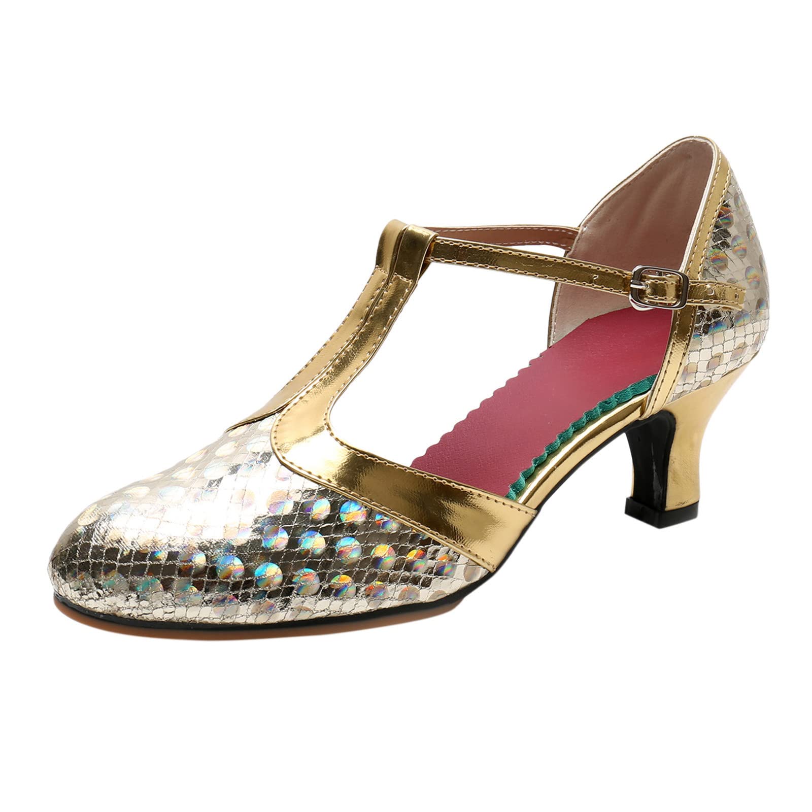 Latin Dance Shoes for Women - Elegant Heeled Ballroom, Salsa & Tango Party Shoes with Sequins - Perfect for Performances, Weddings & Social Dancing (Copper Sandals)