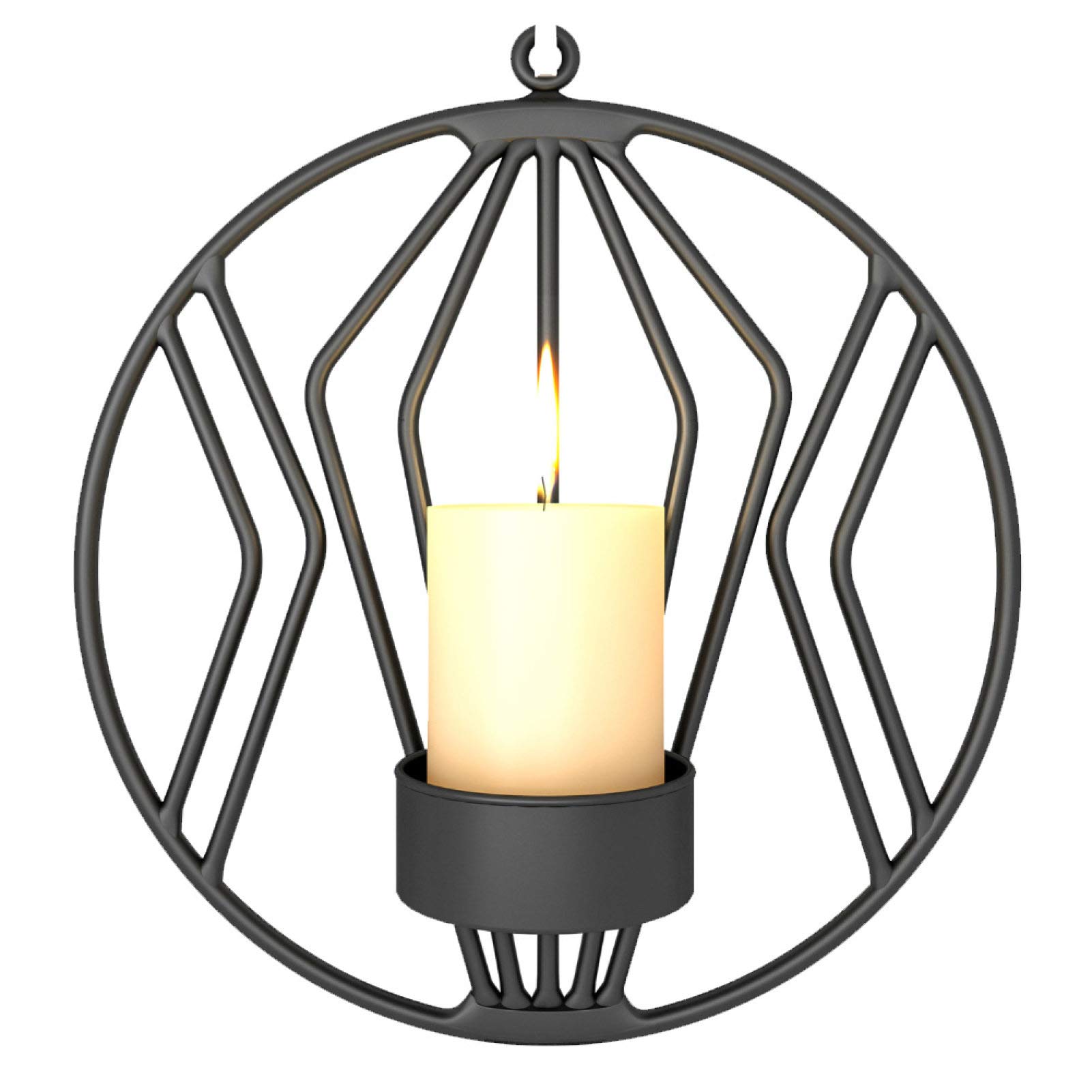 Geometric Round Hanging Sconce Wall Candle Holder - Black Metal Candlestick for Home & Bedroom Decor | Perfect for Romantic Dinners, Spa Nights & Cozy Ambiance