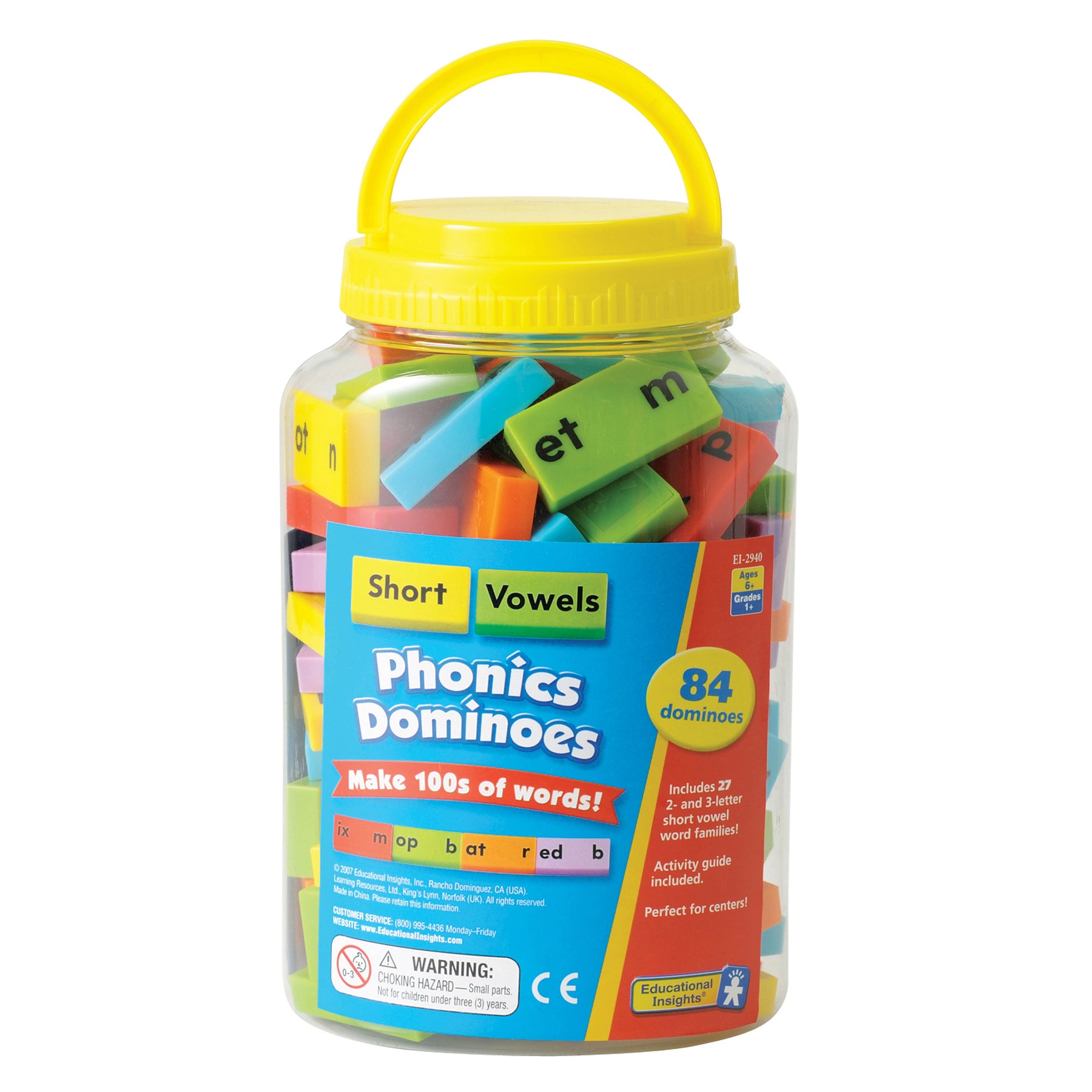 Educational Insights Phonics Dominoes - Short Vowels Learning Game for Kids | Colorful Reading & Spelling Educational Toys | Perfect for Classroom & Homeschool Activities