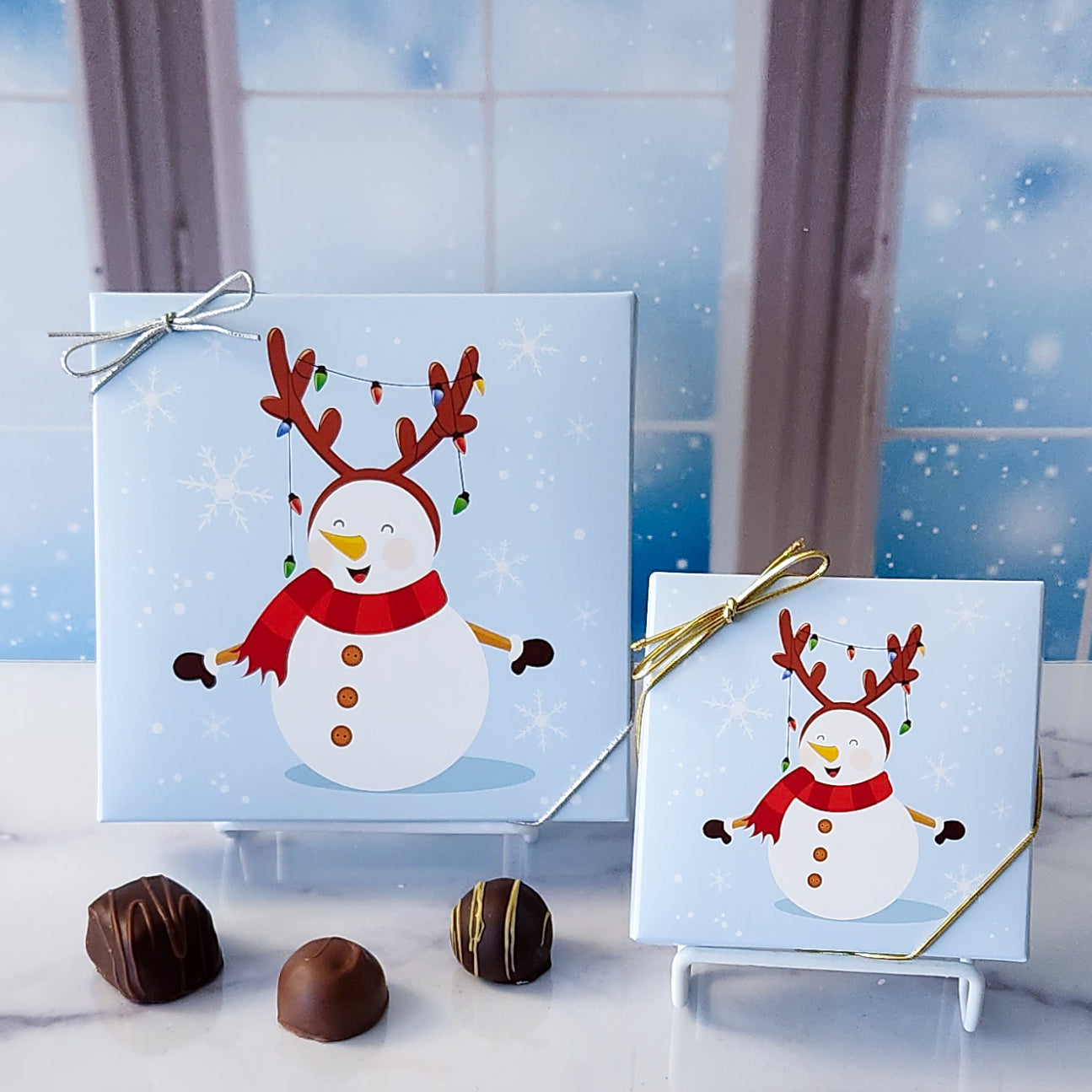 Reindeer Snowman Themed Gift Box with Assorted Holiday Treats - Perfect for Christmas Party Favors, Office Gifts & Winter Celebrations