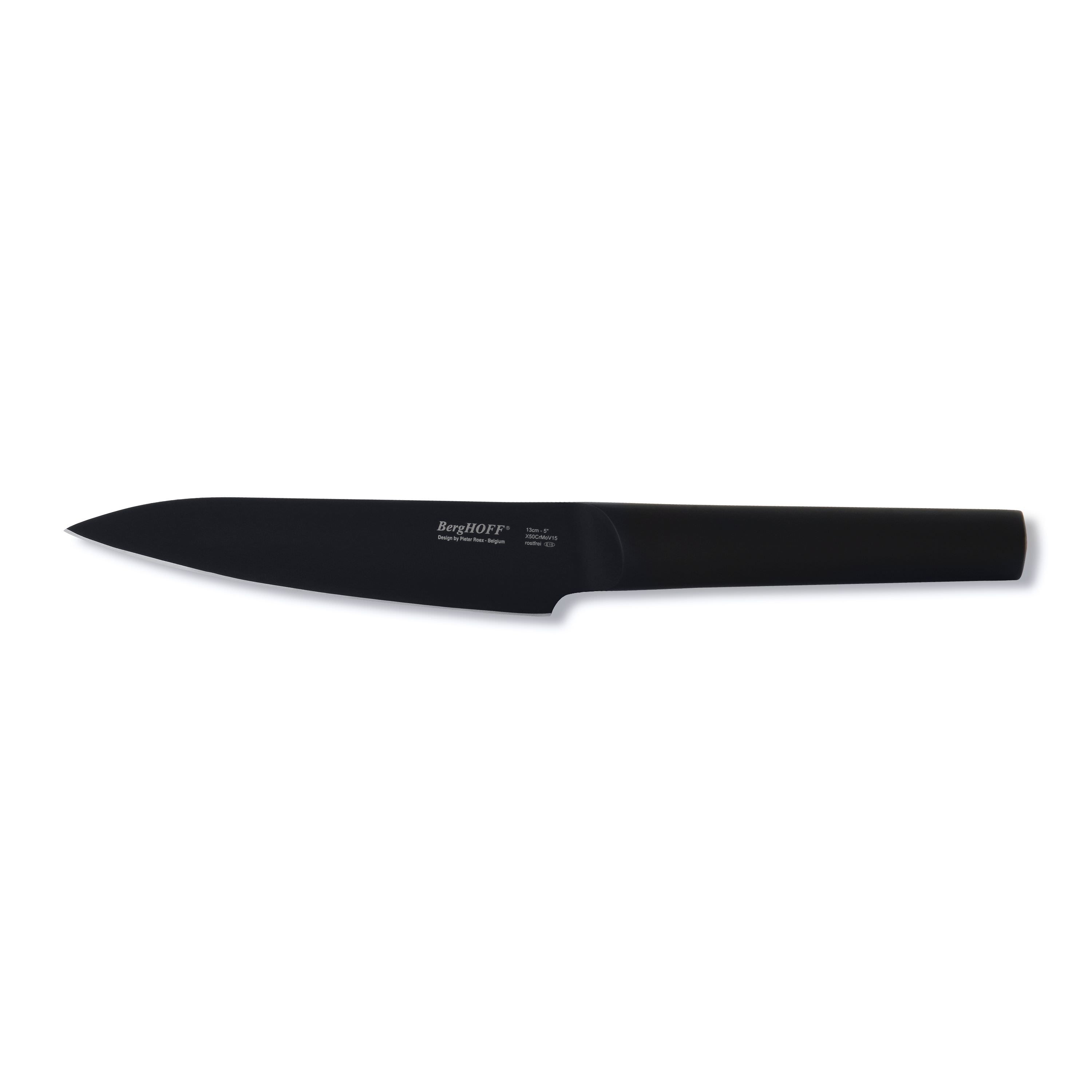 BergHOFF Ron Utility Knife - 5-Inch Black Stainless Steel Kitchen Knife for Chopping, Slicing & Dicing | Perfect for Home Cooking, Camping & Outdoor Adventures