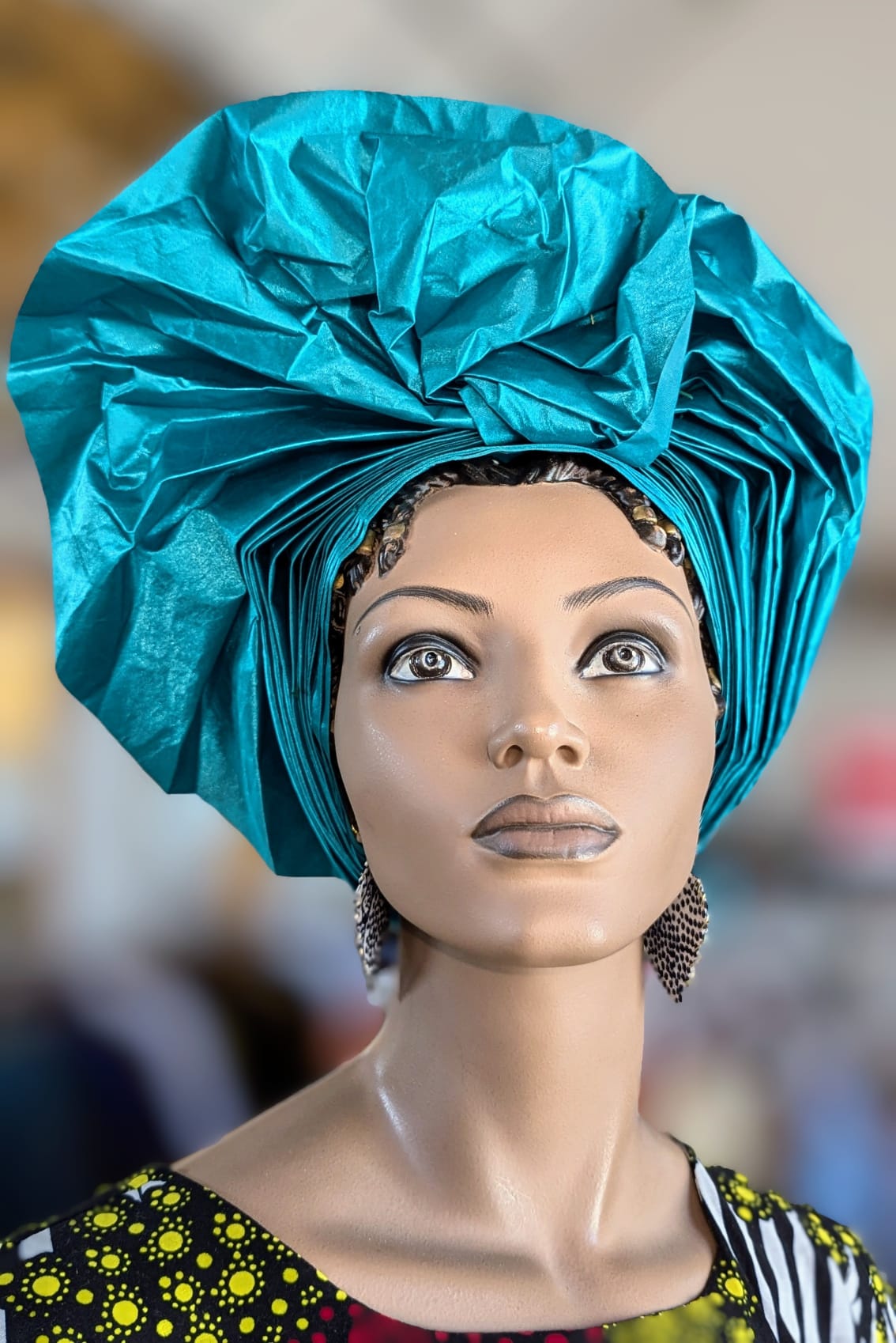 Elegant Teal African Autogele Ready Gele Head Wrap - Traditional Nigerian Headtie Hat for Women | Perfect for Weddings, Church & Special Occasions