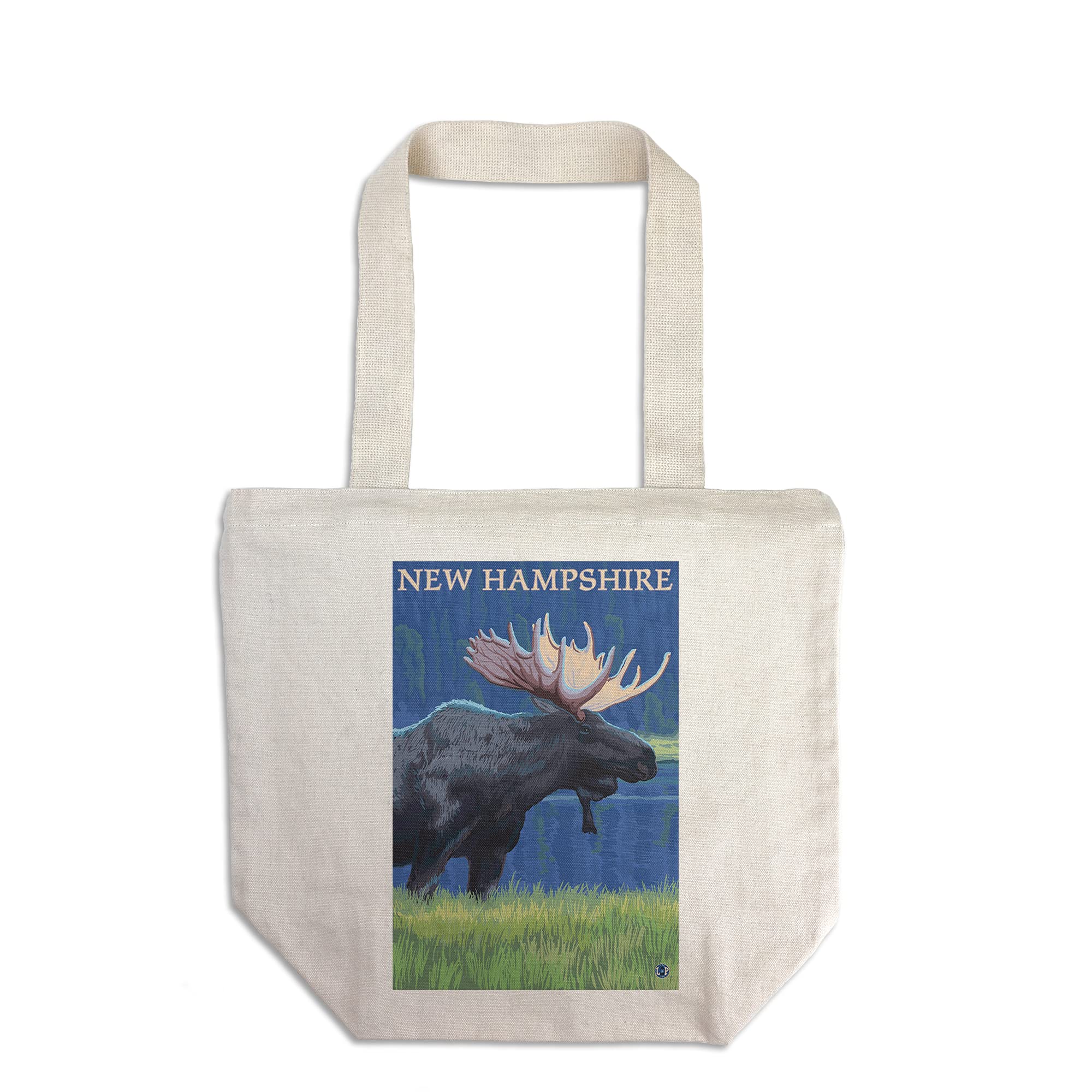 Lantern Press New Hampshire Moose in The Moonlight - 100% Cotton Canvas Reusable Tote Bag for Shopping, Beach & Groceries | Eco-Friendly Carry All