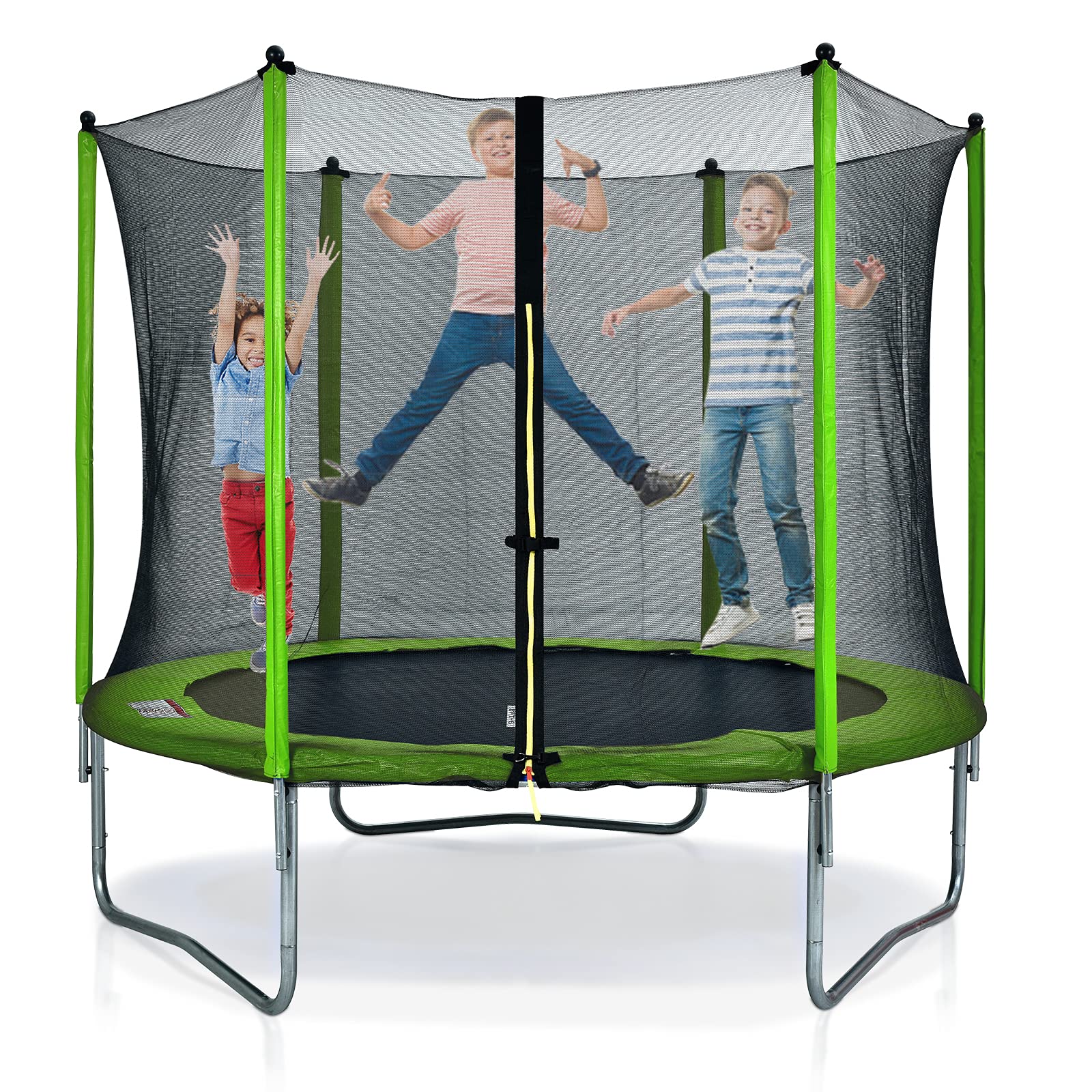 8FT Round Trampoline with Safety Enclosure Net & Ladder - Outdoor Backyard Bounce for Kids | Durable Green Jumping Mat for Family Fun, Exercise & Backyard Play