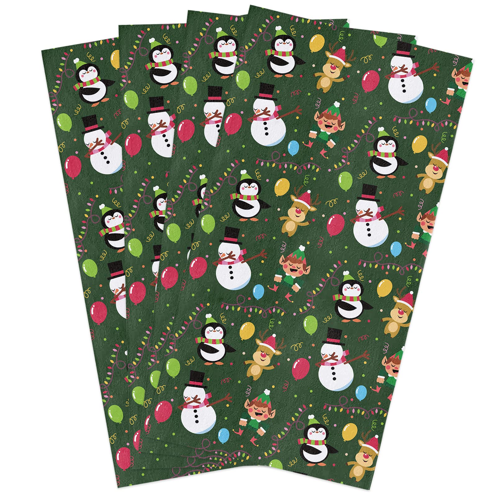 Findamy Merry Christmas Microfiber Kitchen Towels - Set of 4 Soft Absorbent Dish Drying Cloths (28x18 Inch) with Festive Snow Elk Penguin Design - Perfect for Holiday Kitchen Decor, Dish Drying & Office Use