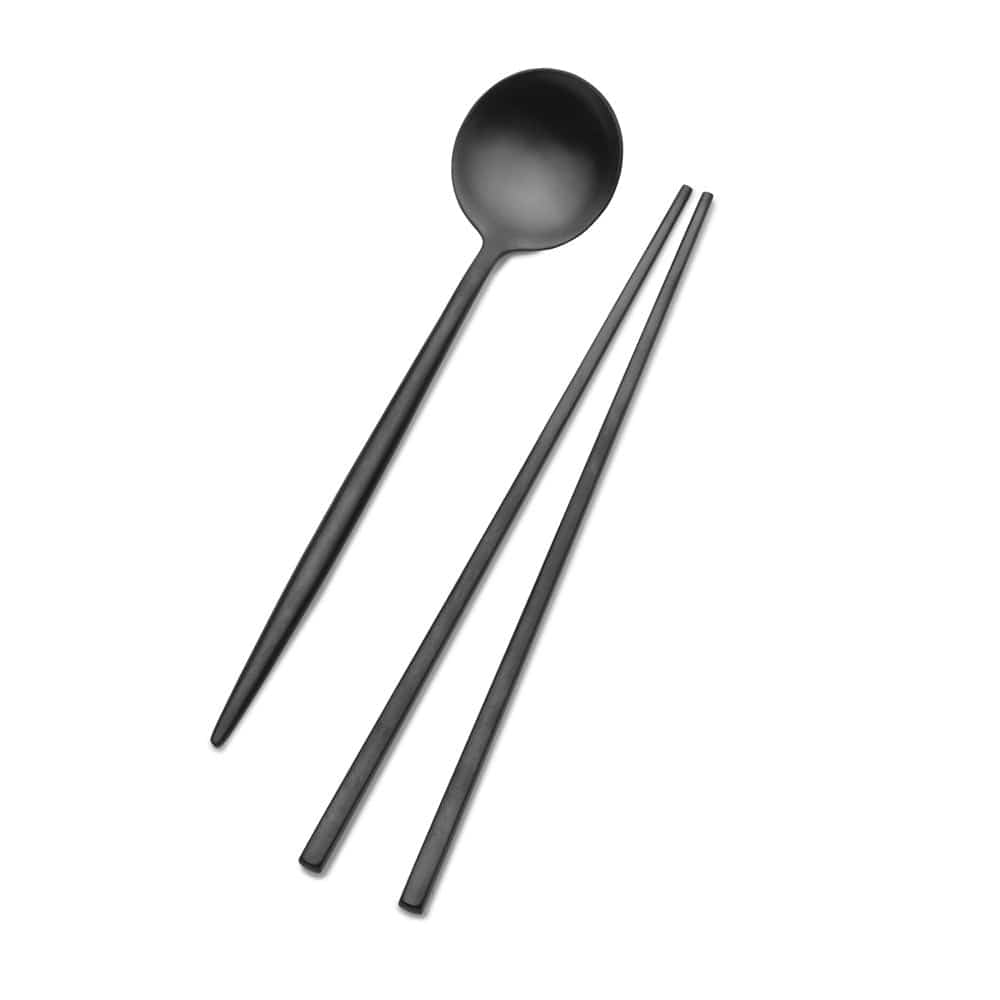 Premium Black Chopsticks and Spoon Set - Elegant Dining Utensils for Sushi, Asian Cuisine & Home Kitchen Use