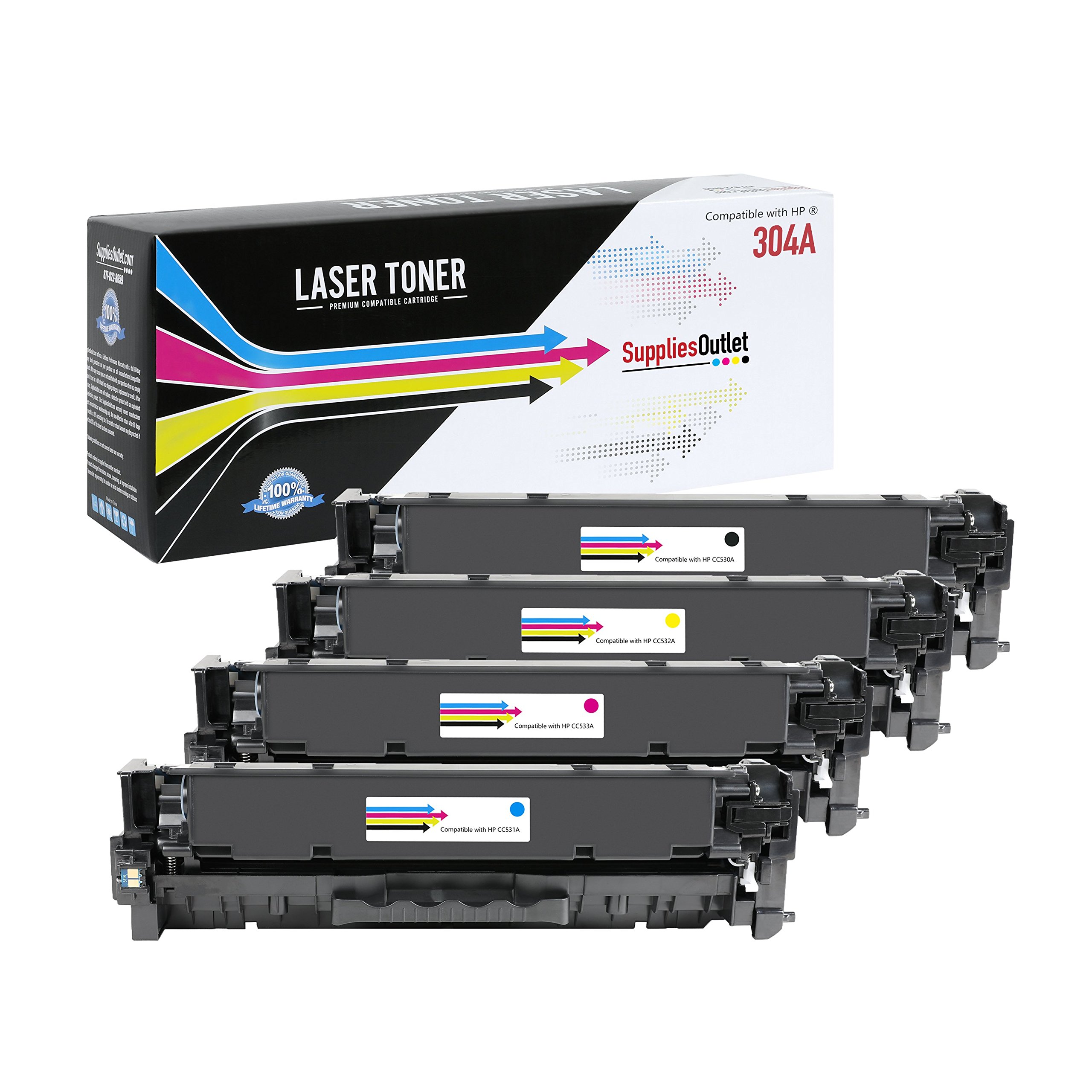 HP CP2025 Compatible Toner Cartridge Replacement - 4-Pack (Black, Cyan, Magenta, Yellow) for High-Quality Printing at Home or Office
