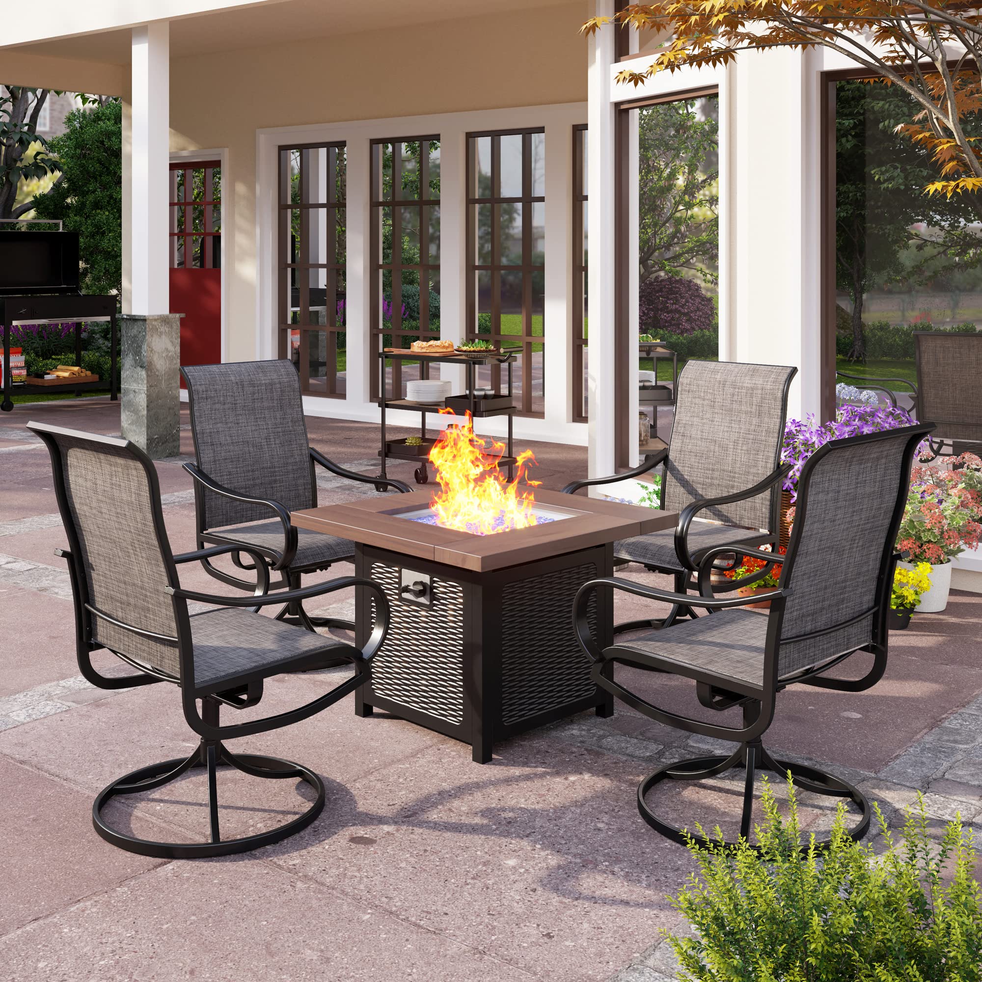 PHI VILLA 5-Piece Outdoor Patio Dining Set with 34