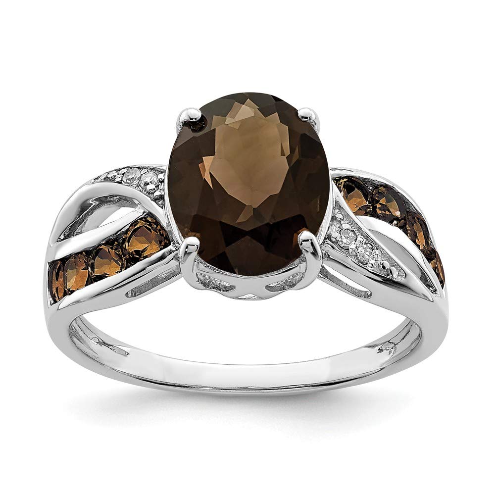 925 Sterling Silver Diamond & Chocolate Brown Smoky Quartz Engagement Ring (0.02cttw) - Elegant Promise Ring for Women, Perfect for Proposals, Anniversaries & Special Occasions
