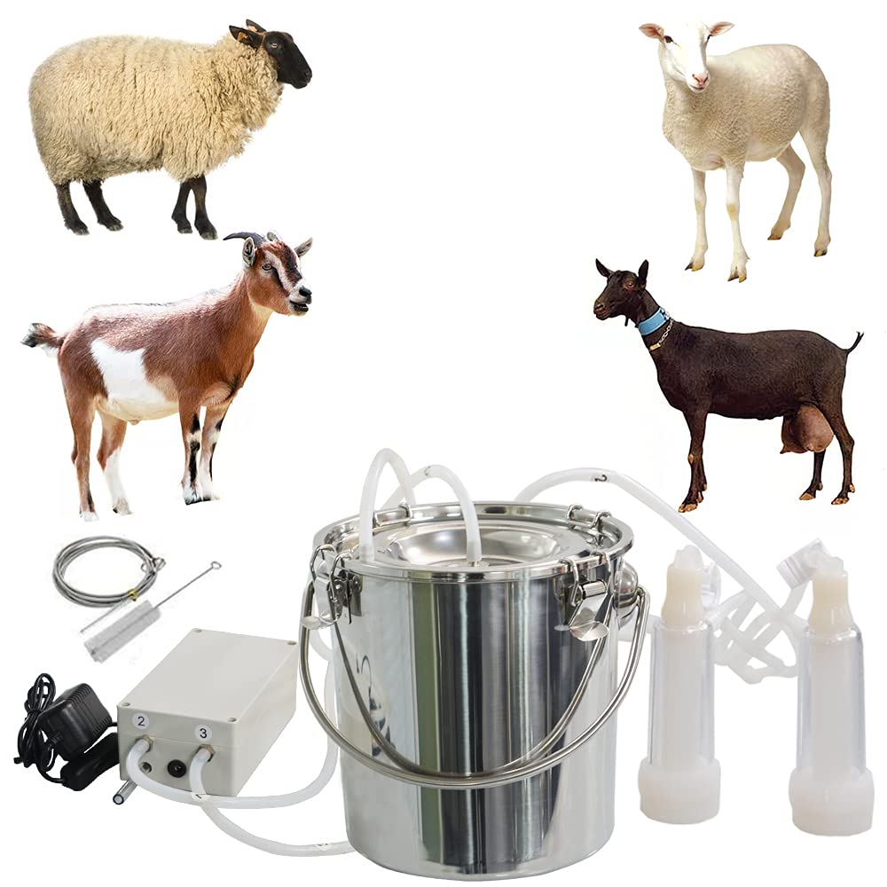 Electric Milking Machine for Goats & Cows - Portable Vacuum Pump Milker with 7L Stainless Steel Bucket - Ideal for Jerseys, Nigerian Dwarfs & Nubian Mix - Perfect for Small Farms, Homesteads & Dairy Production