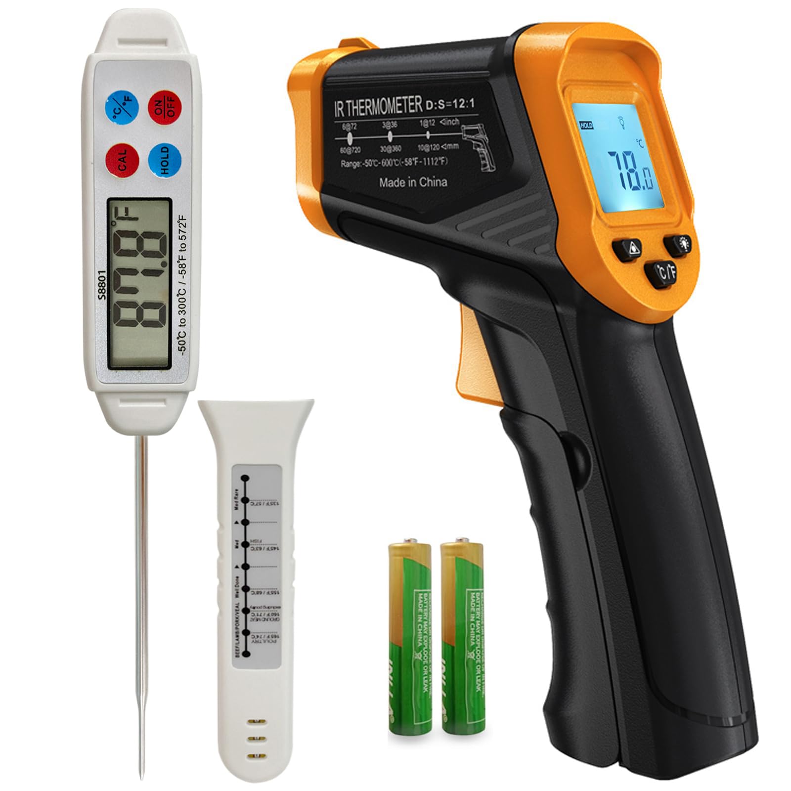 Non-Contact Infrared Thermometer Gun -58°F to 1112°F for Cooking, BBQ, Pizza Oven & Meat - Digital Laser Temperature Gun for Kitchen, Grilling, Baking & Food Safety (Not for Human Use)