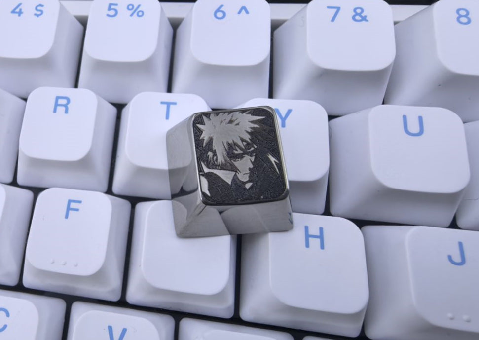 Namikaze Minato 1U Black & White Titanium Alloy Keycaps - Custom Metal Mechanical Keyboard Keycaps for Gaming & Typing - Perfect for Anime Fans & PC Enthusiasts