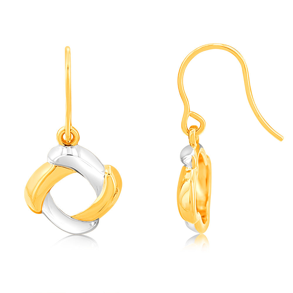 9ct Yellow and White Gold Abstract Circle Drop Earrings – Elegant Dangle Earrings for Women – Perfect for Parties, Weddings, and Special Occasions