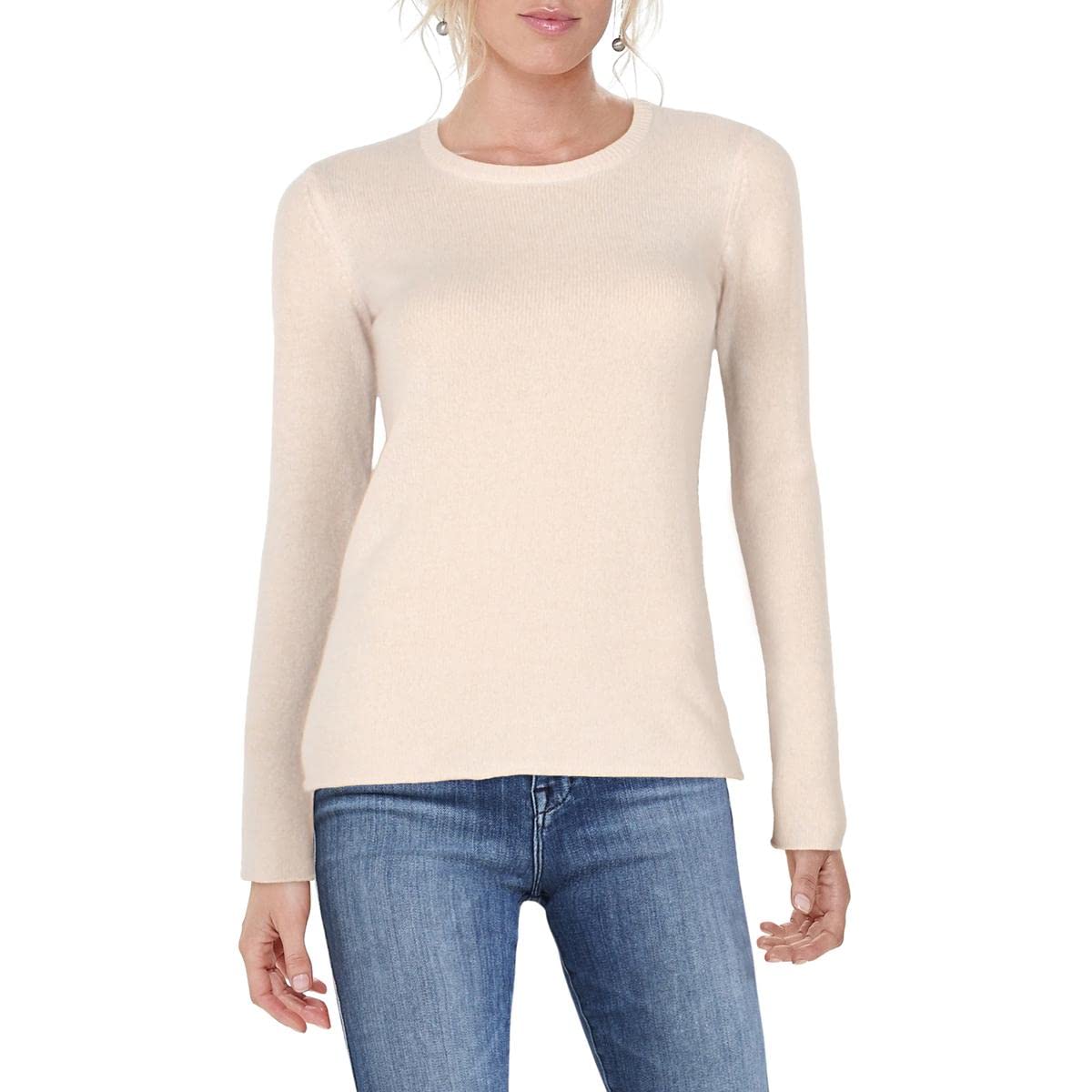 Women's Cashmere Ribbed Trim Crewneck Sweater - Soft & Warm Winter Knitwear for Office, Travel & Casual Outfits