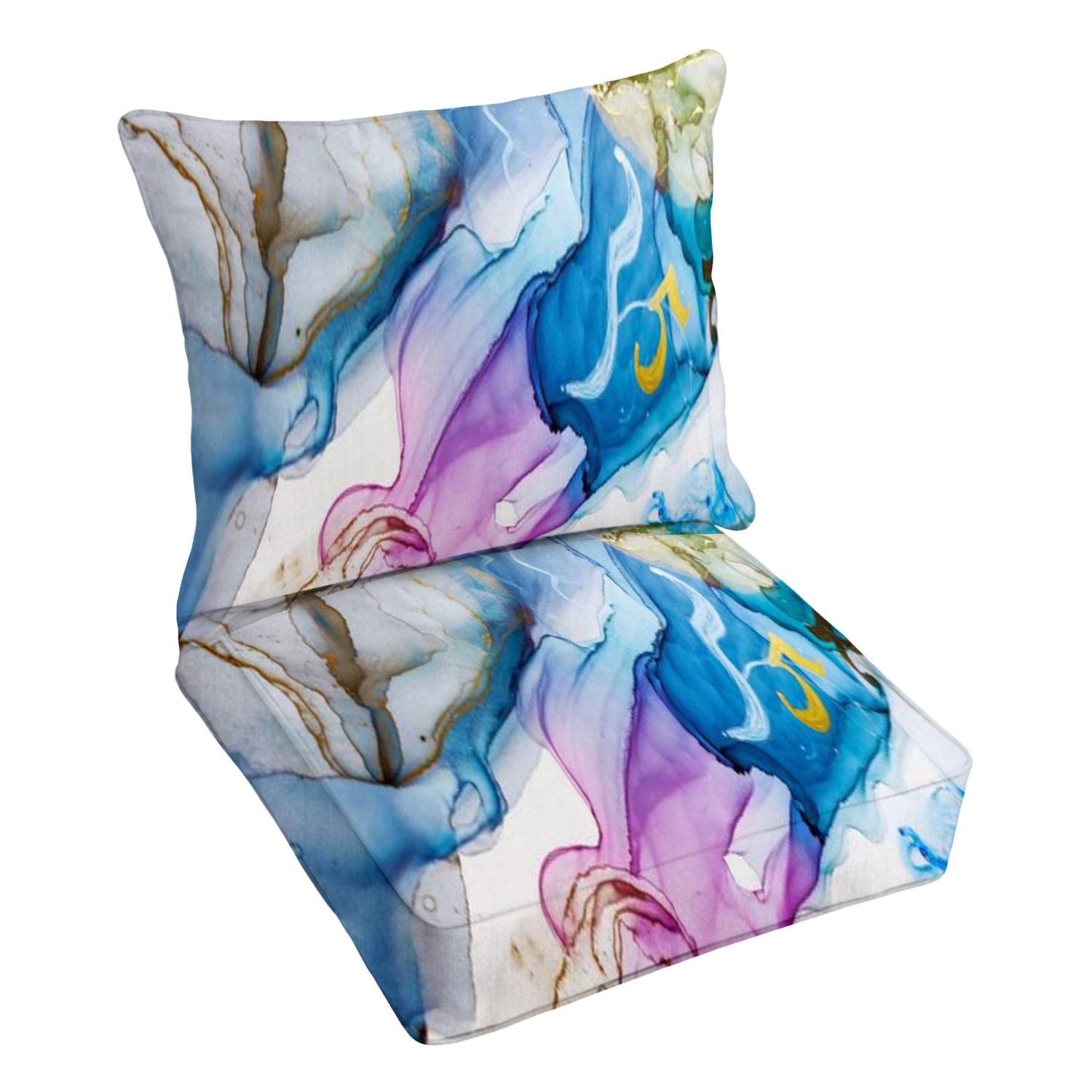 Premium Outdoor Deep Seating Cushion Set - Waterproof Patio Furniture Replacement Cushions for Lounge Chairs - Red & Blue Ocean Wave Design - Perfect for Poolside, Deck, Garden & Backyard Relaxation