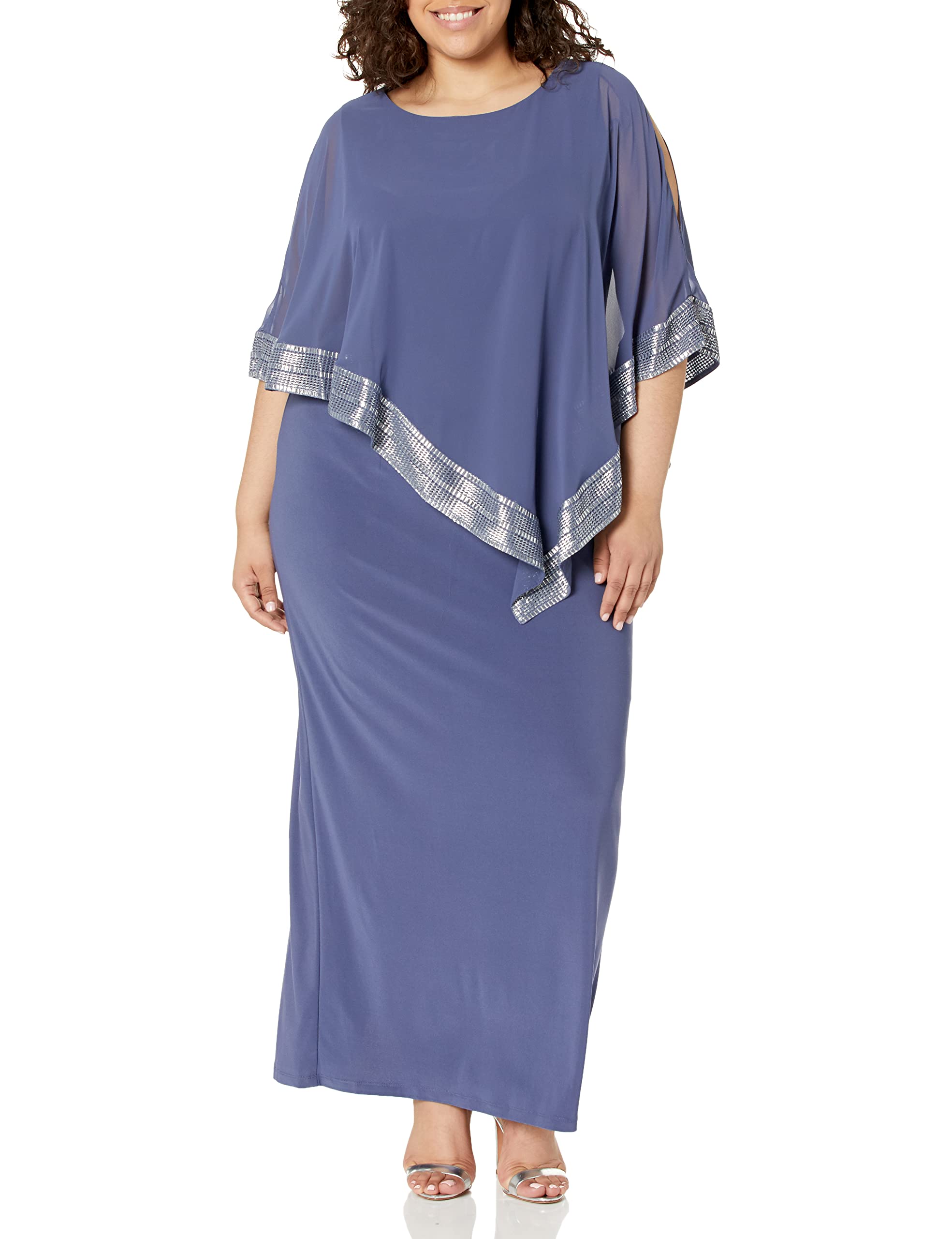 S.L. Fashions Women's Plus Size Cape Dress - Elegant Flowy Long Sleeve Maxi Dress for Casual & Formal Occasions | Perfect for Weddings, Parties & Office Wear