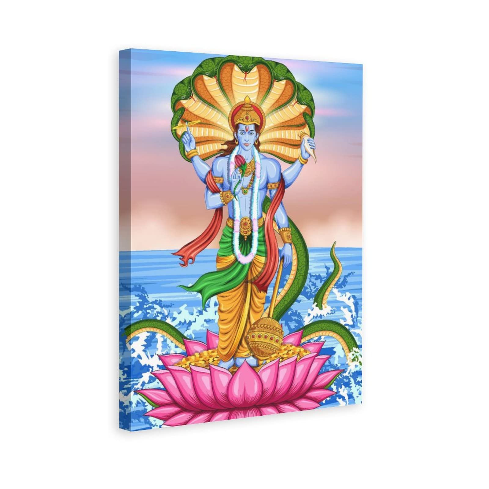 Lord Vishnu Canvas Wall Art Print - 24x36 Inches (60x90cm) Hindu God Painting for Home & Office Decor - Perfect for Living Room, Bedroom, Yoga Studio & Meditation Space