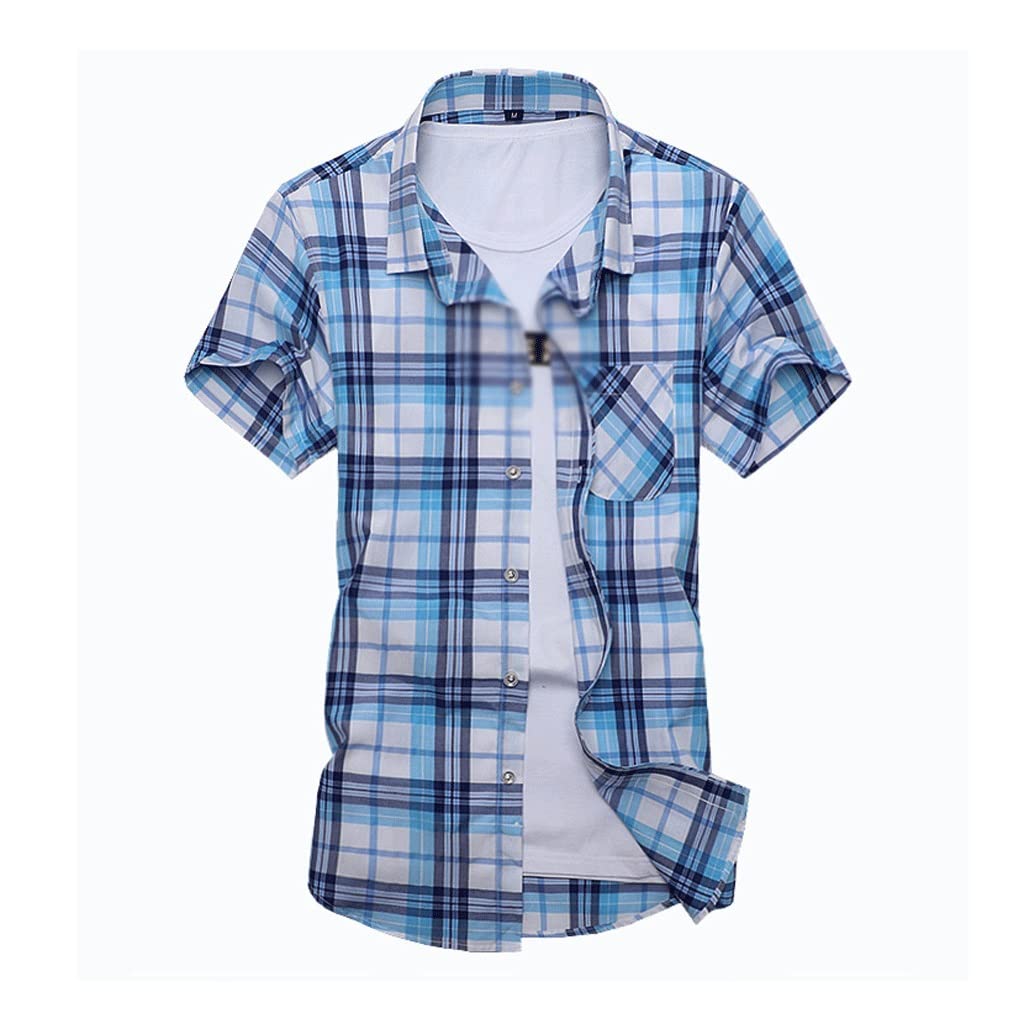 EODNSOFN Men's Plus Size Slim Fit Short Sleeve Plaid Shirt - Breathable Summer Casual Shirt for Big & Tall Men (3XL) | Perfect for Outdoor Activities, Office Wear & Vacation Outfits