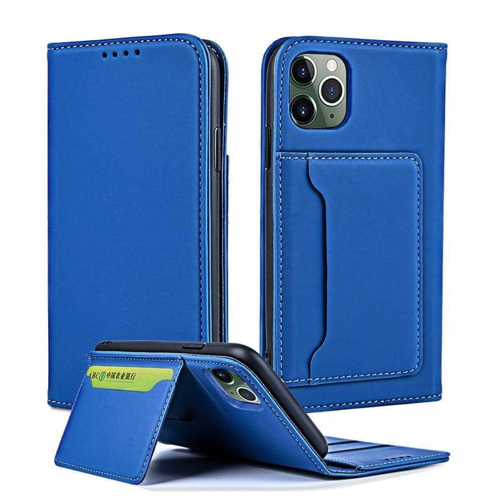 iPhone 12/11 Mini Pro Max Magnetic Flip Case with Card Holder - Slim Protective Cover for Everyday Use & Travel