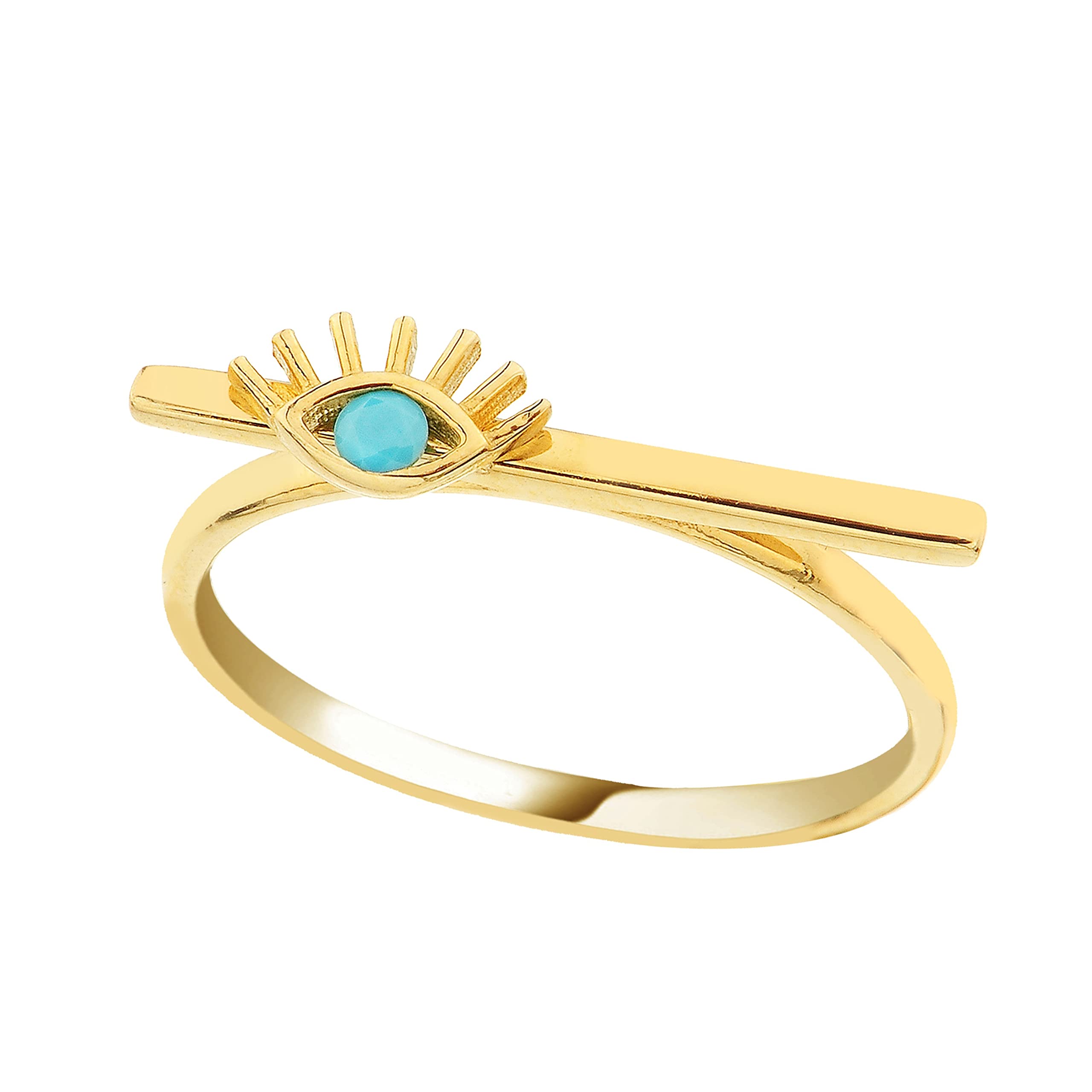 14K Solid Gold Long Bar Eyelash Ring for Women | Turquoise December Birthstone Jewelry, Dainty Stackable Ring, Perfect Anniversary & Christmas Gift for Mom, Wife, Girlfriend – Ideal for Everyday Wear, Date Nights & Special Occasions